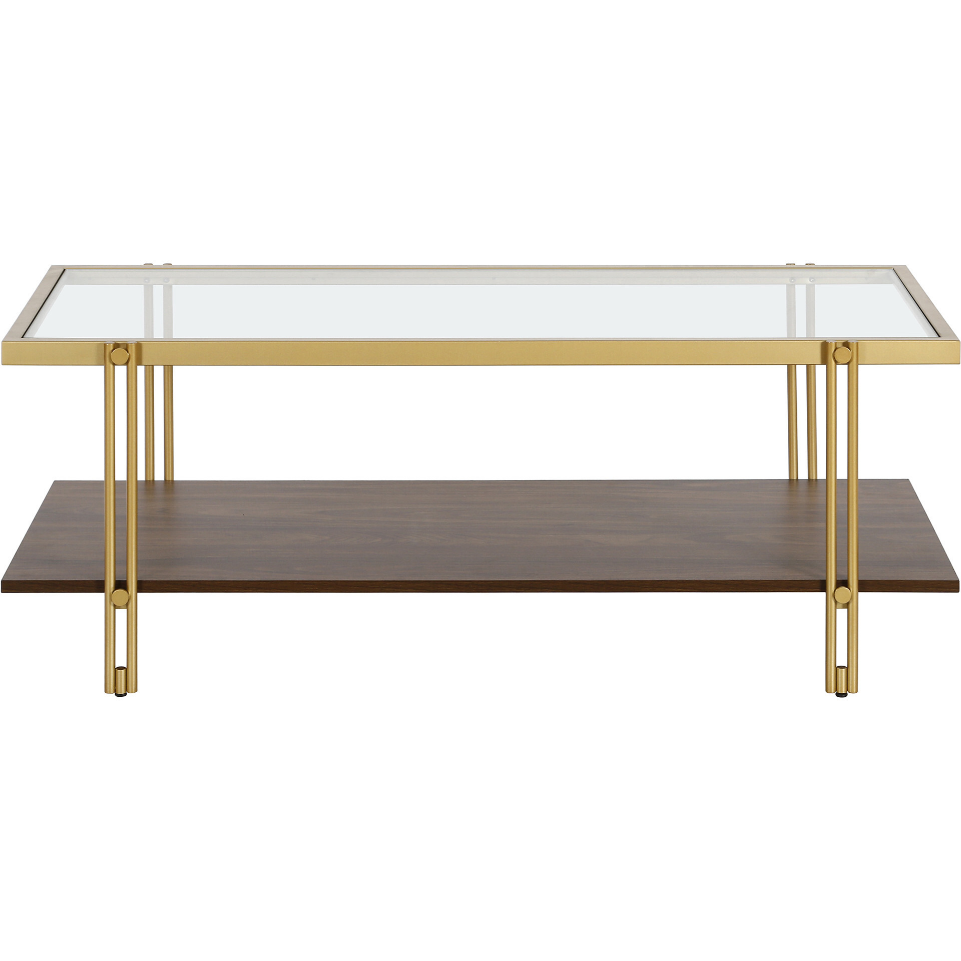 45 Gold And Brown Glass Rectangular Coffee Table With Shelf