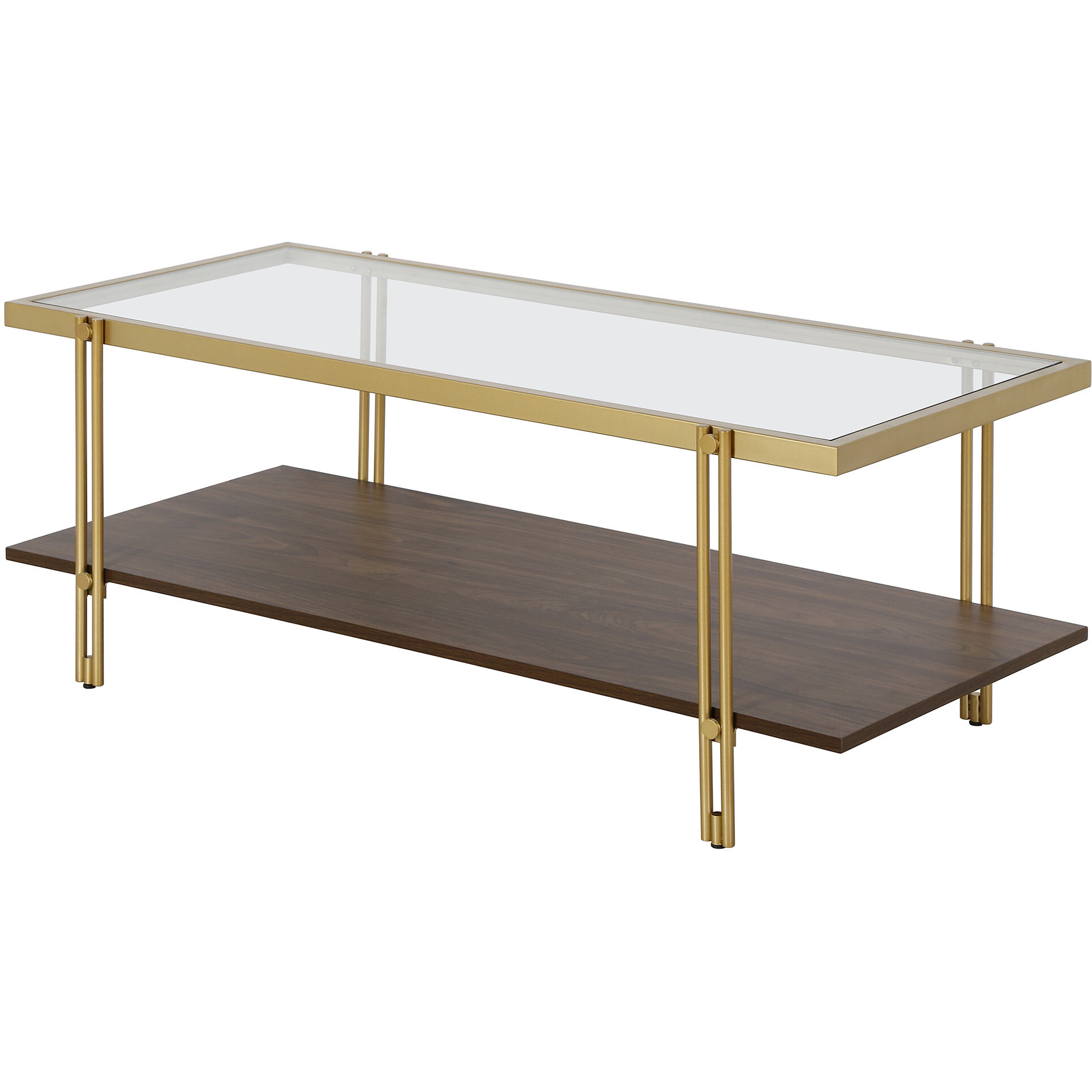 45 Gold And Brown Glass Rectangular Coffee Table With Shelf