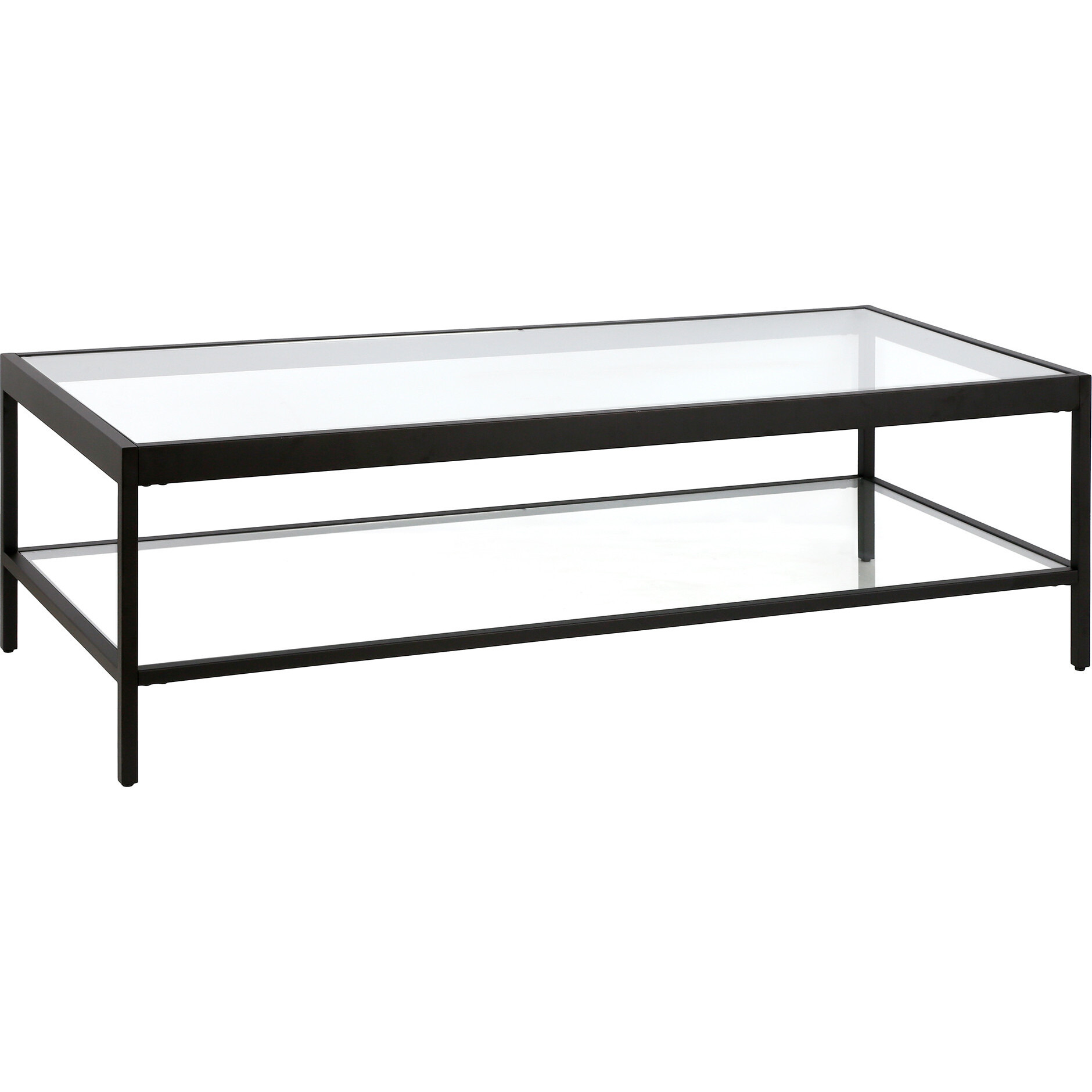 54 Black Glass Rectangular Coffee Table With Shelf