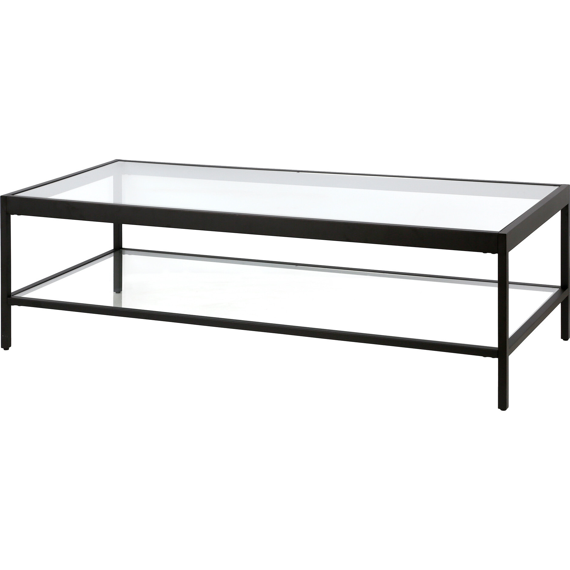 54 Black Glass Rectangular Coffee Table With Shelf