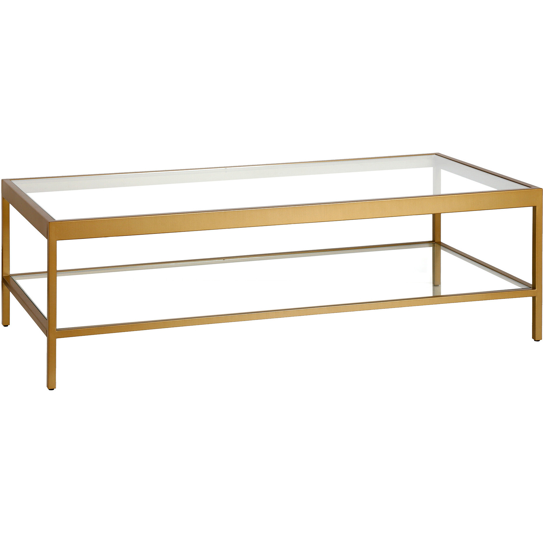 54 Gold Glass Rectangular Coffee Table With Shelf