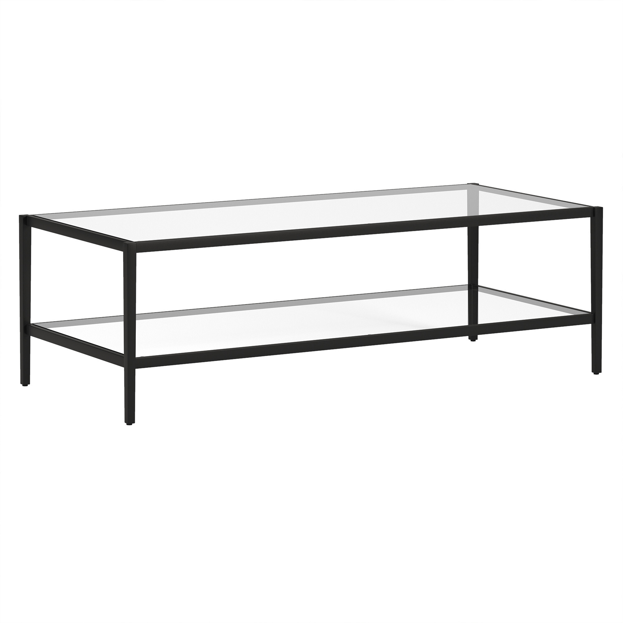 54 Black Glass Rectangular Coffee Table With Shelf