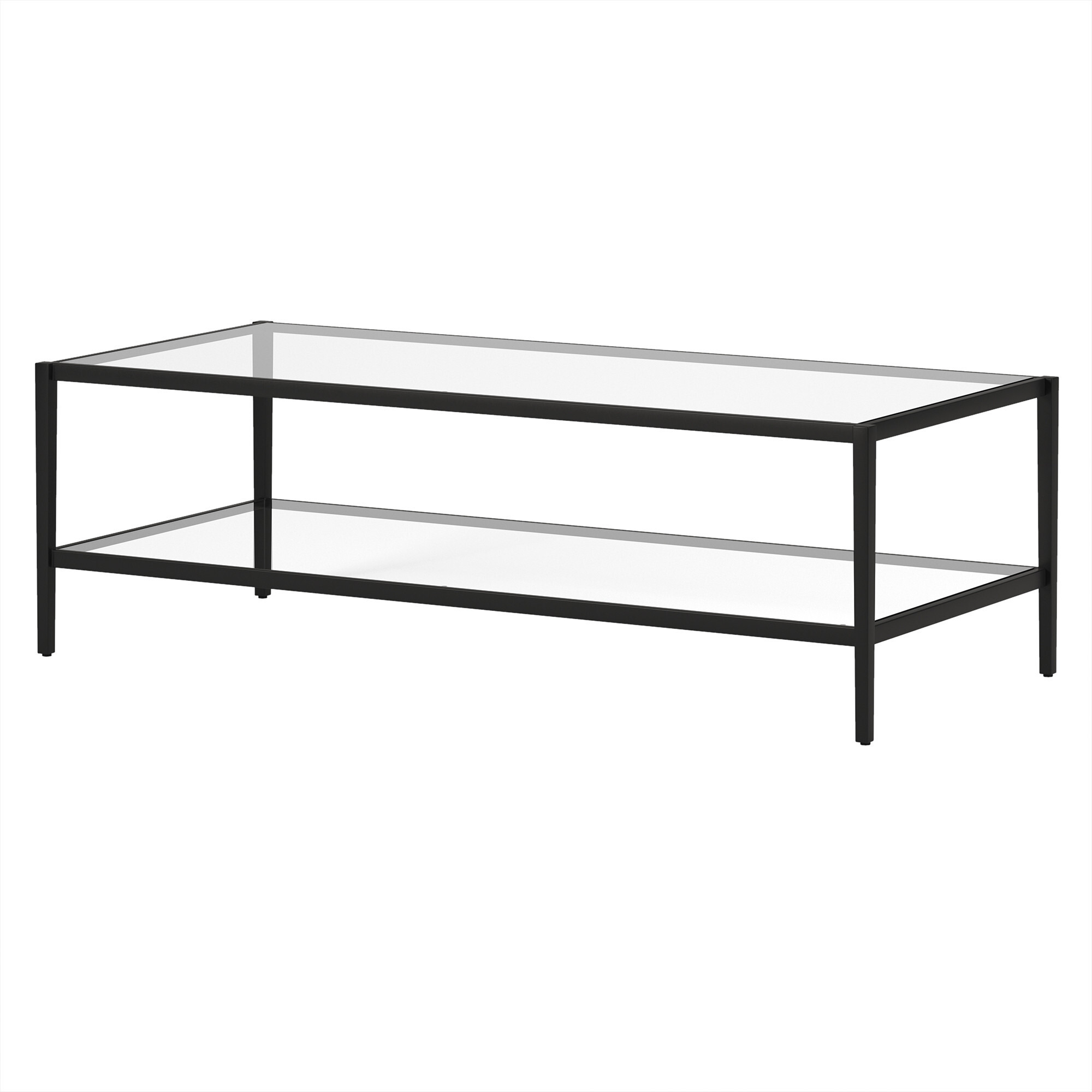 54 Black Glass Rectangular Coffee Table With Shelf