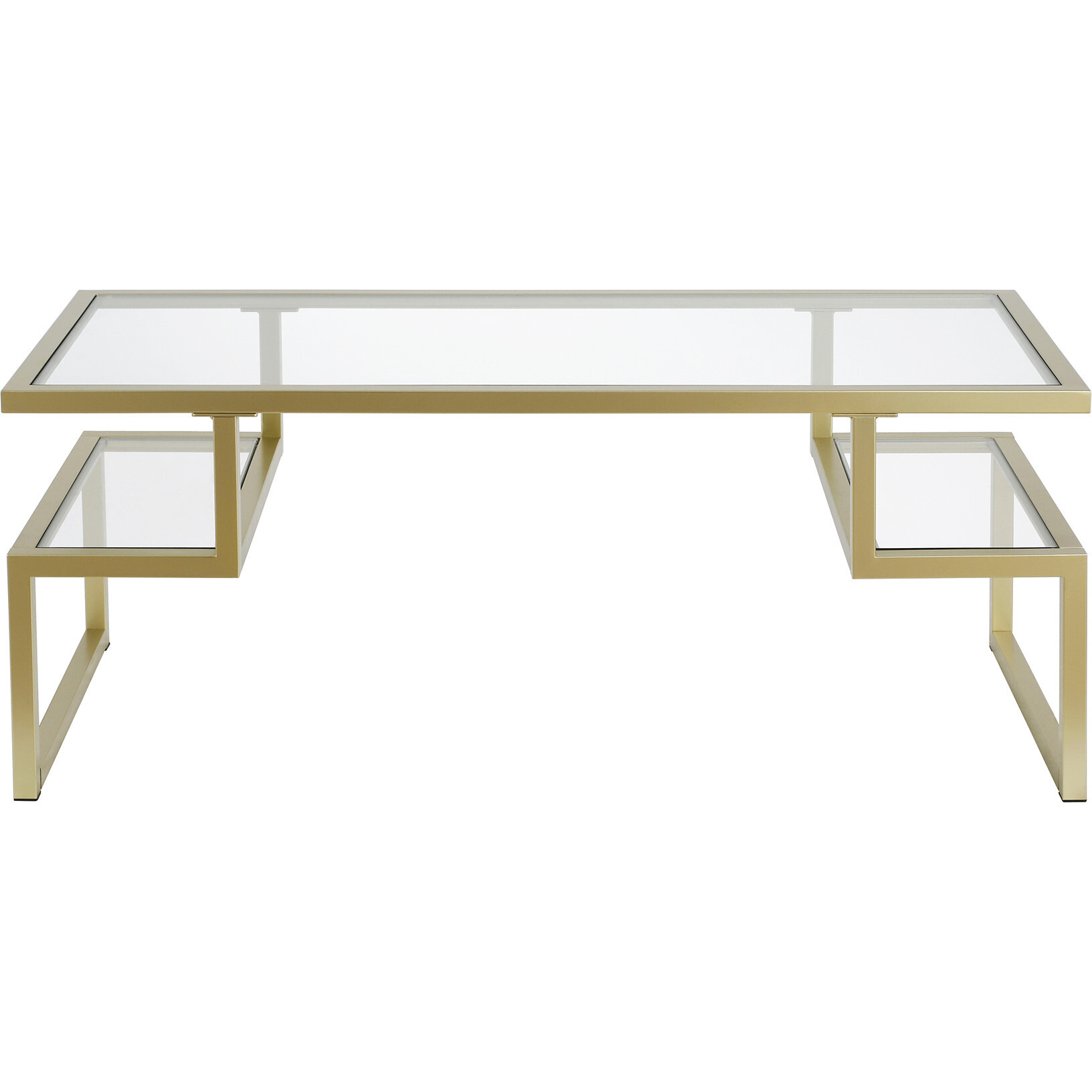 45 Gold Glass Rectangular Coffee Table With Two Shelves