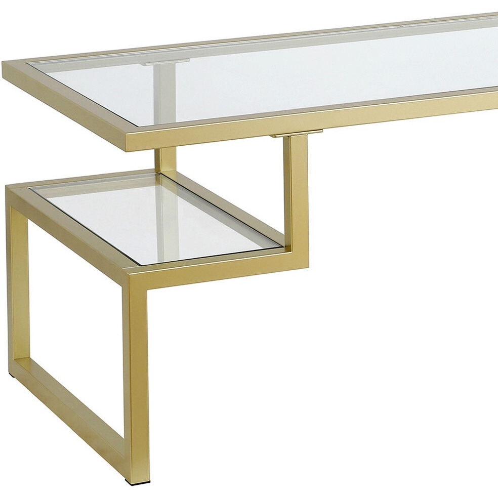 45 Gold Glass Rectangular Coffee Table With Two Shelves