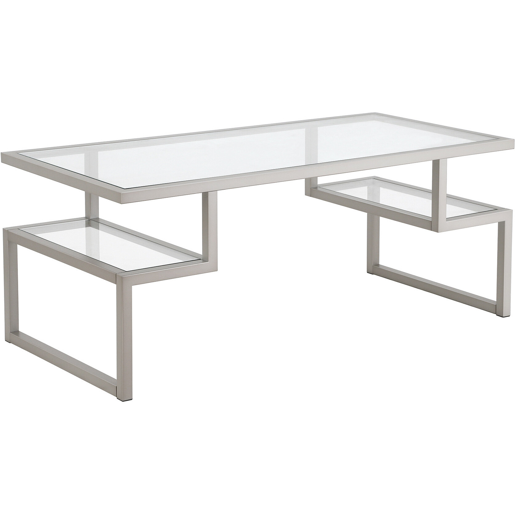 45 Silver Glass Rectangular Coffee Table With Two Shelves