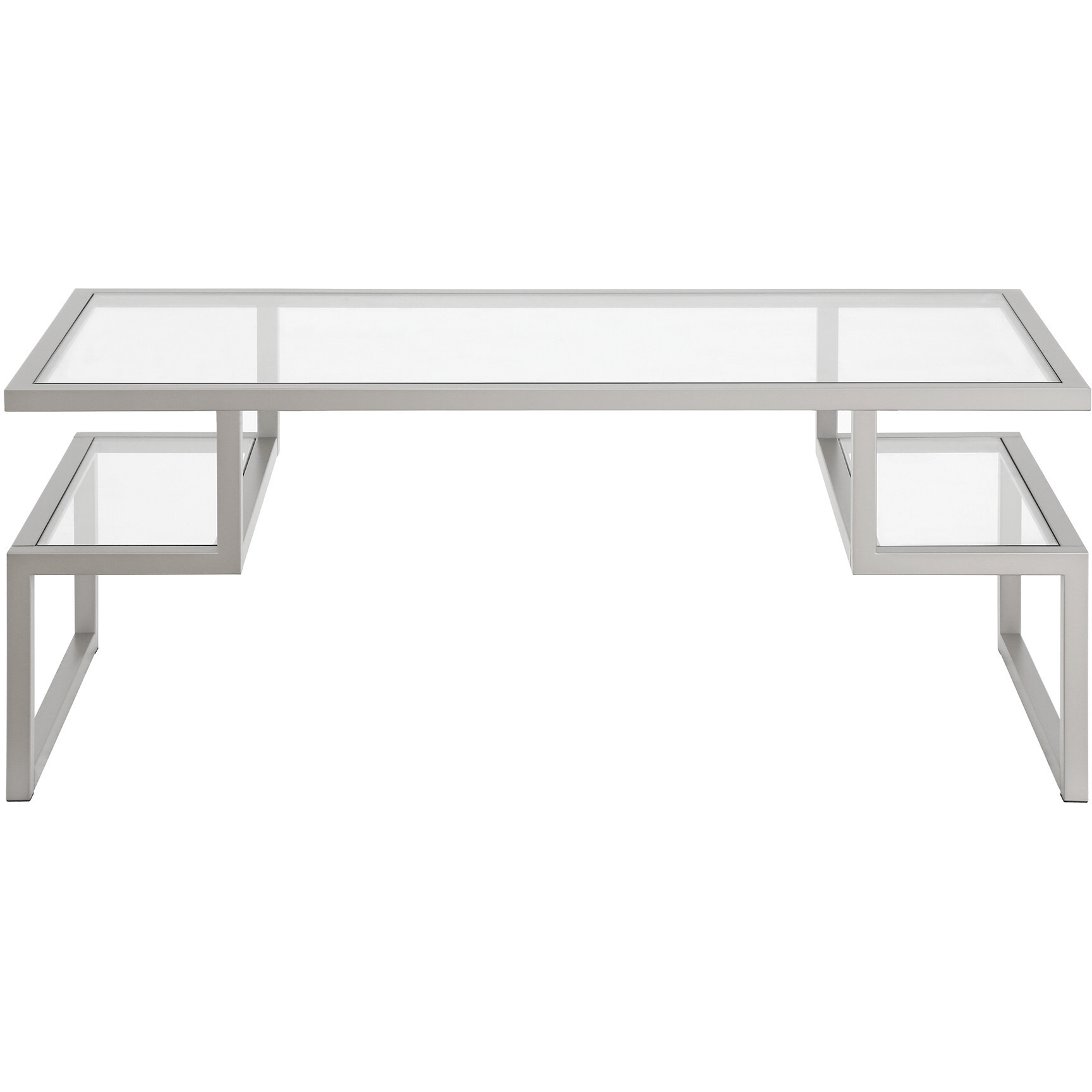 45 Silver Glass Rectangular Coffee Table With Two Shelves
