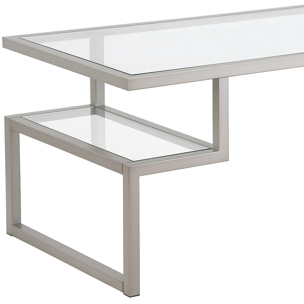 45 Silver Glass Rectangular Coffee Table With Two Shelves