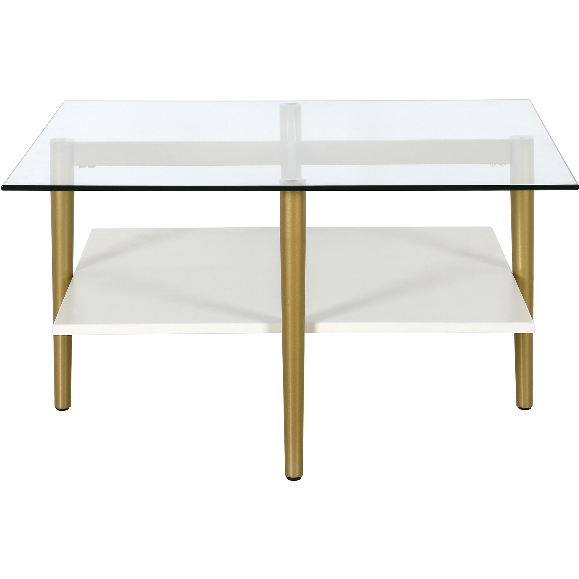32 Gold And White Glass Square Coffee Table With Shelf
