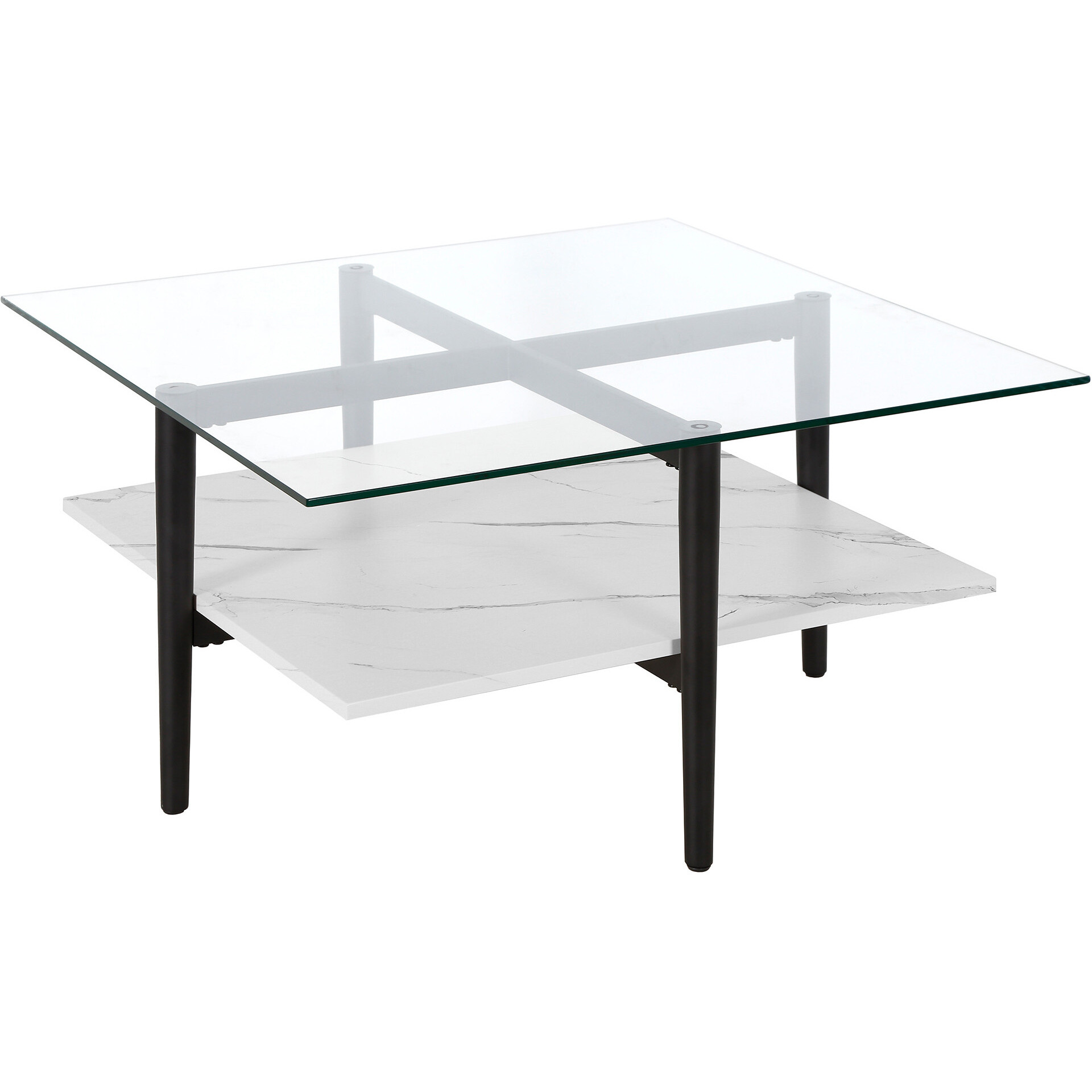 32 Black And White Glass Square Coffee Table With Shelf