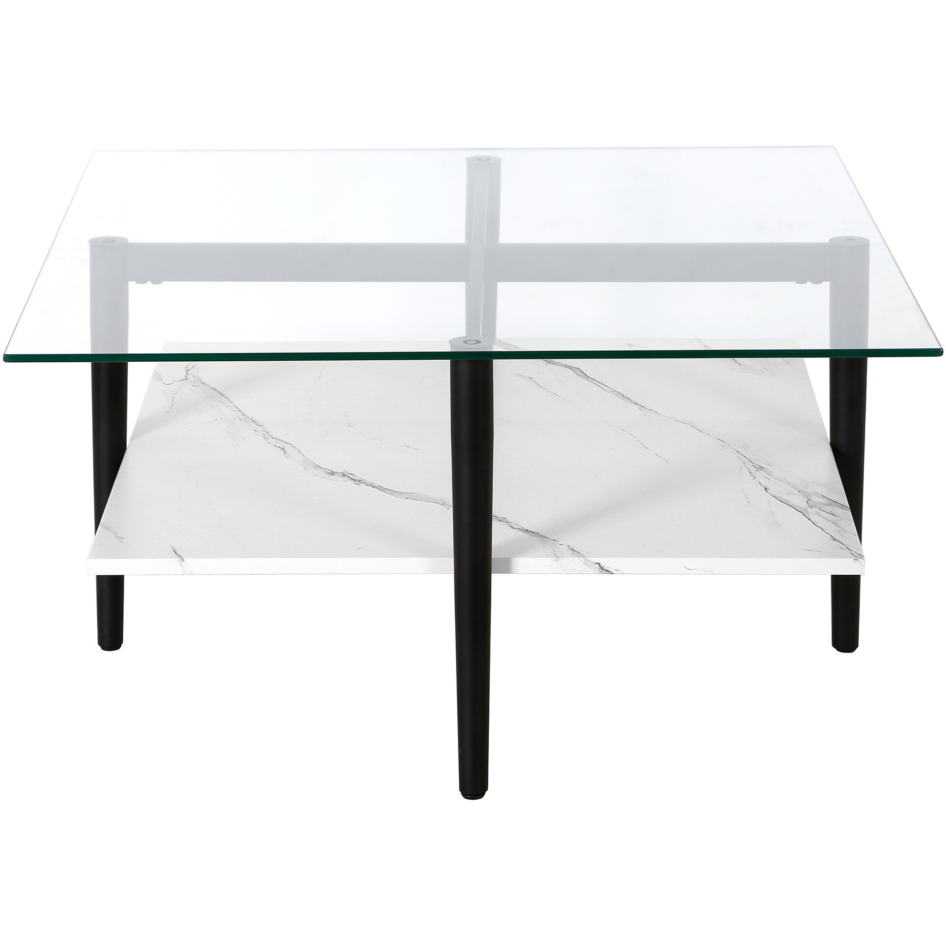 32 Black And White Glass Square Coffee Table With Shelf