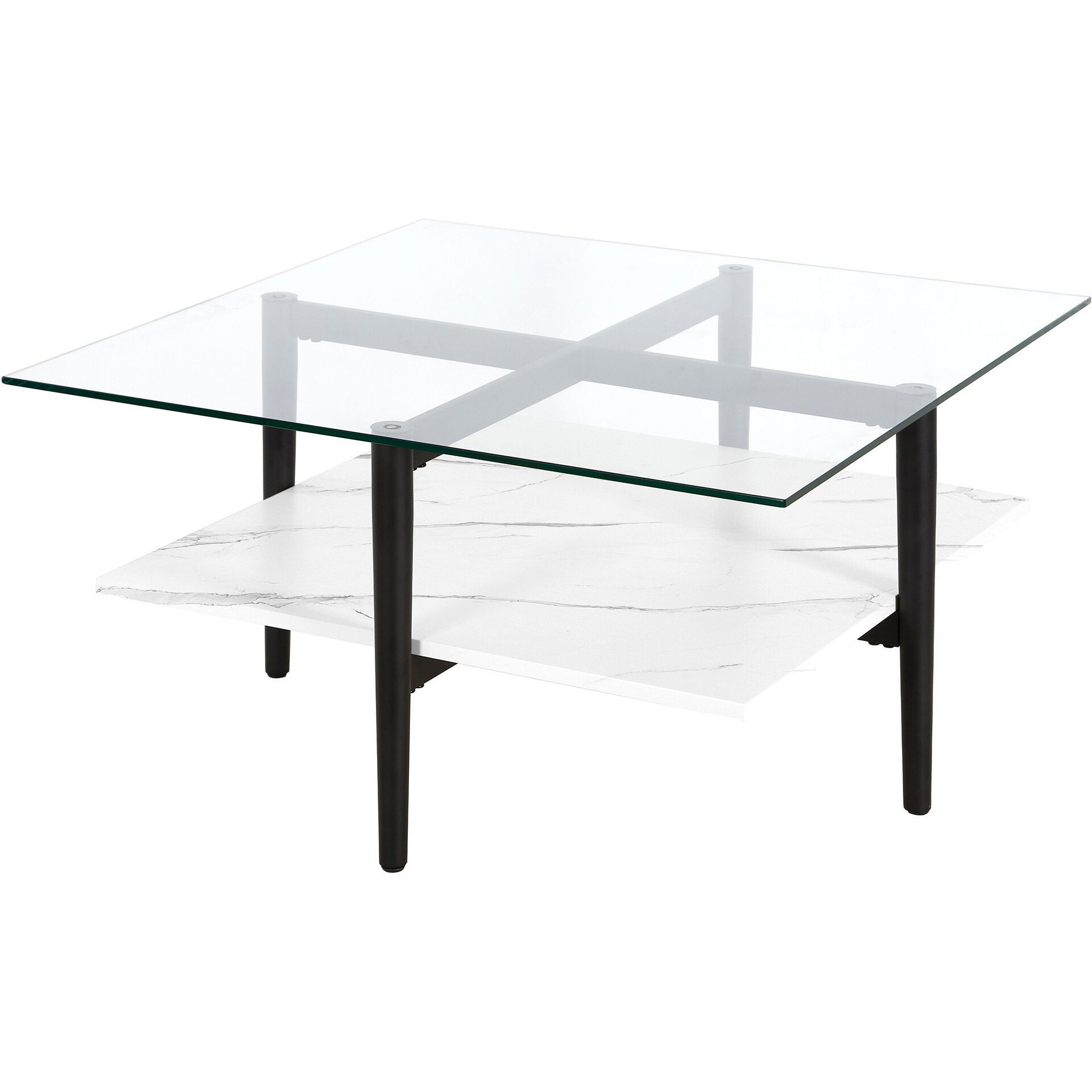 32 Black And White Glass Square Coffee Table With Shelf