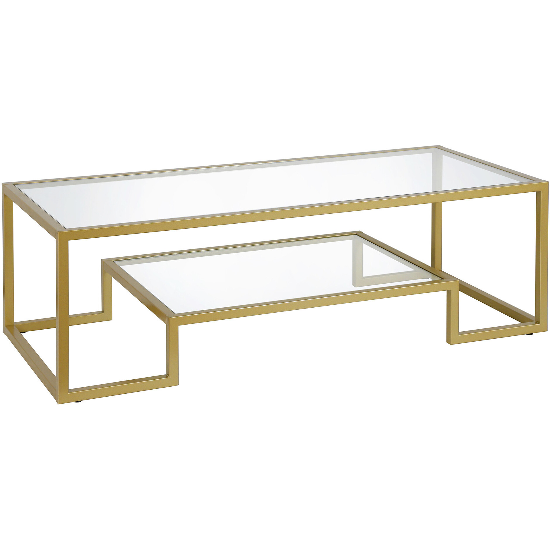 54 Gold Glass Rectangular Coffee Table With Shelf