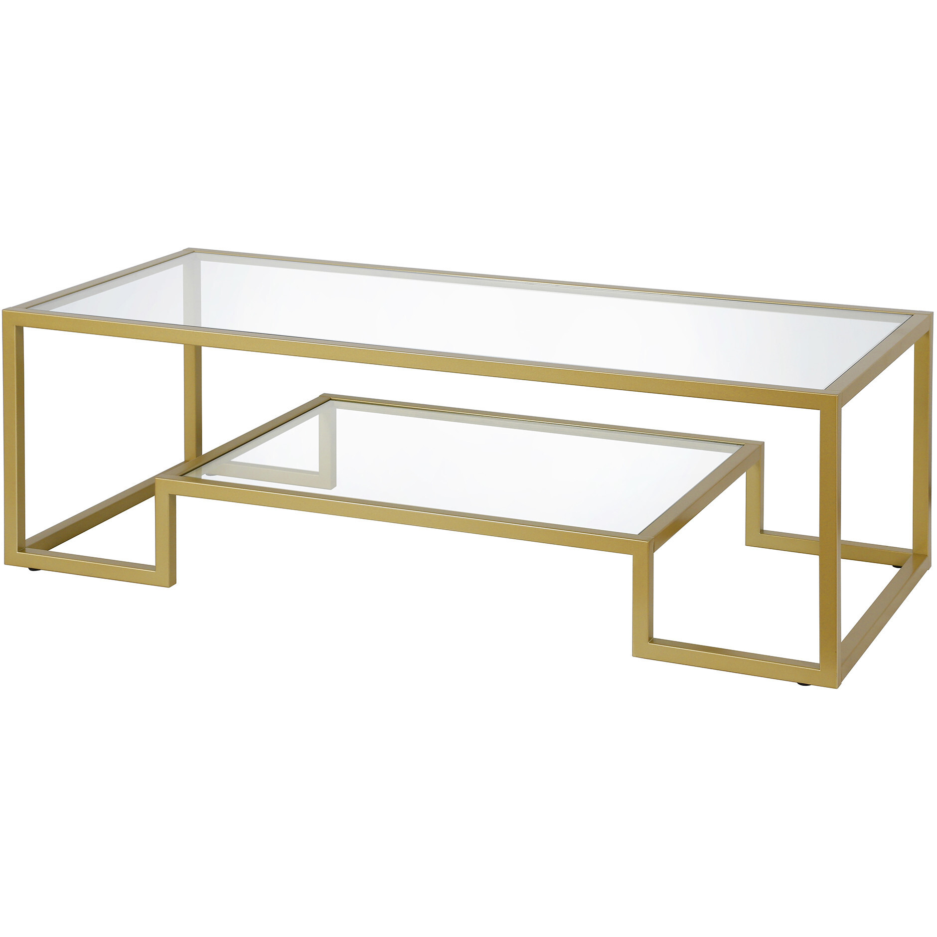 54 Gold Glass Rectangular Coffee Table With Shelf