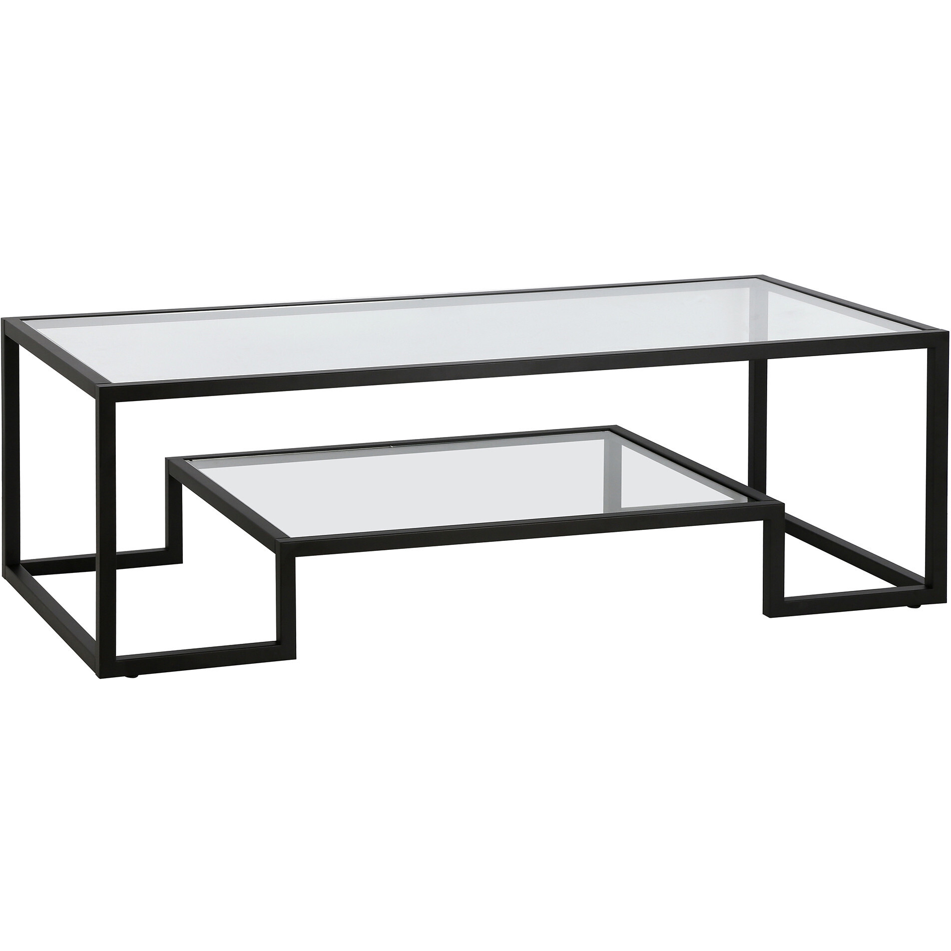 54 Black Glass Rectangular Coffee Table With Shelf