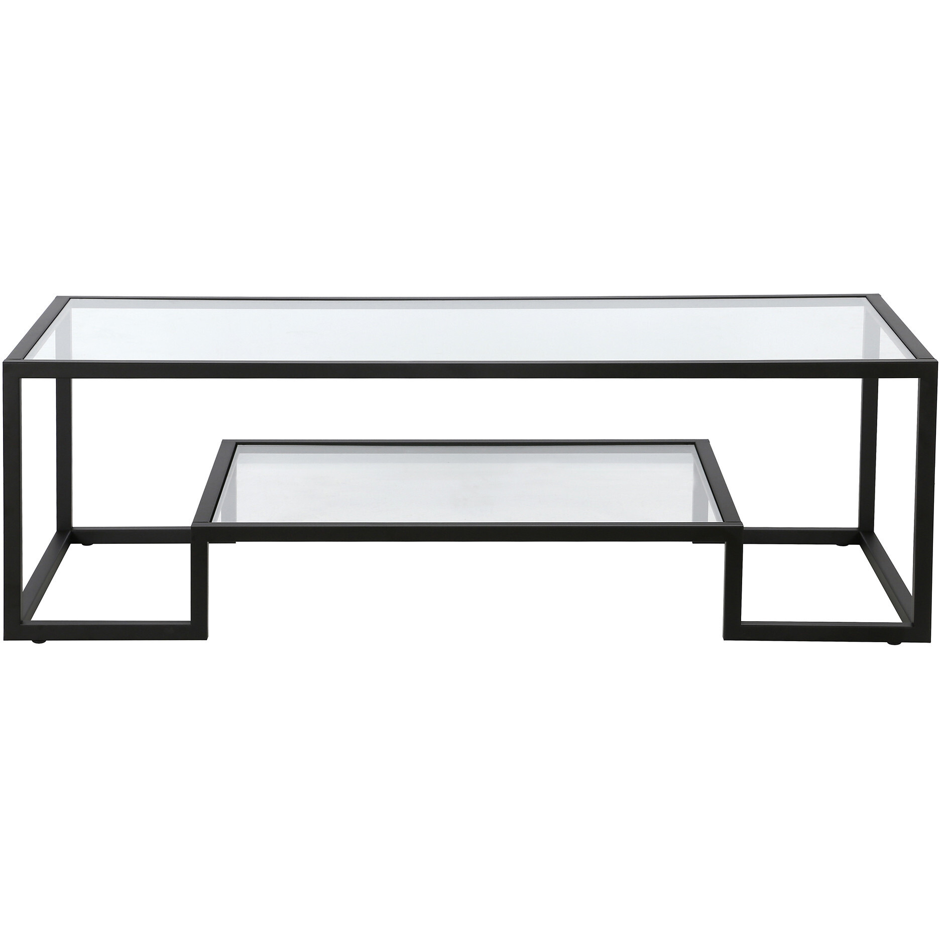 54 Black Glass Rectangular Coffee Table With Shelf