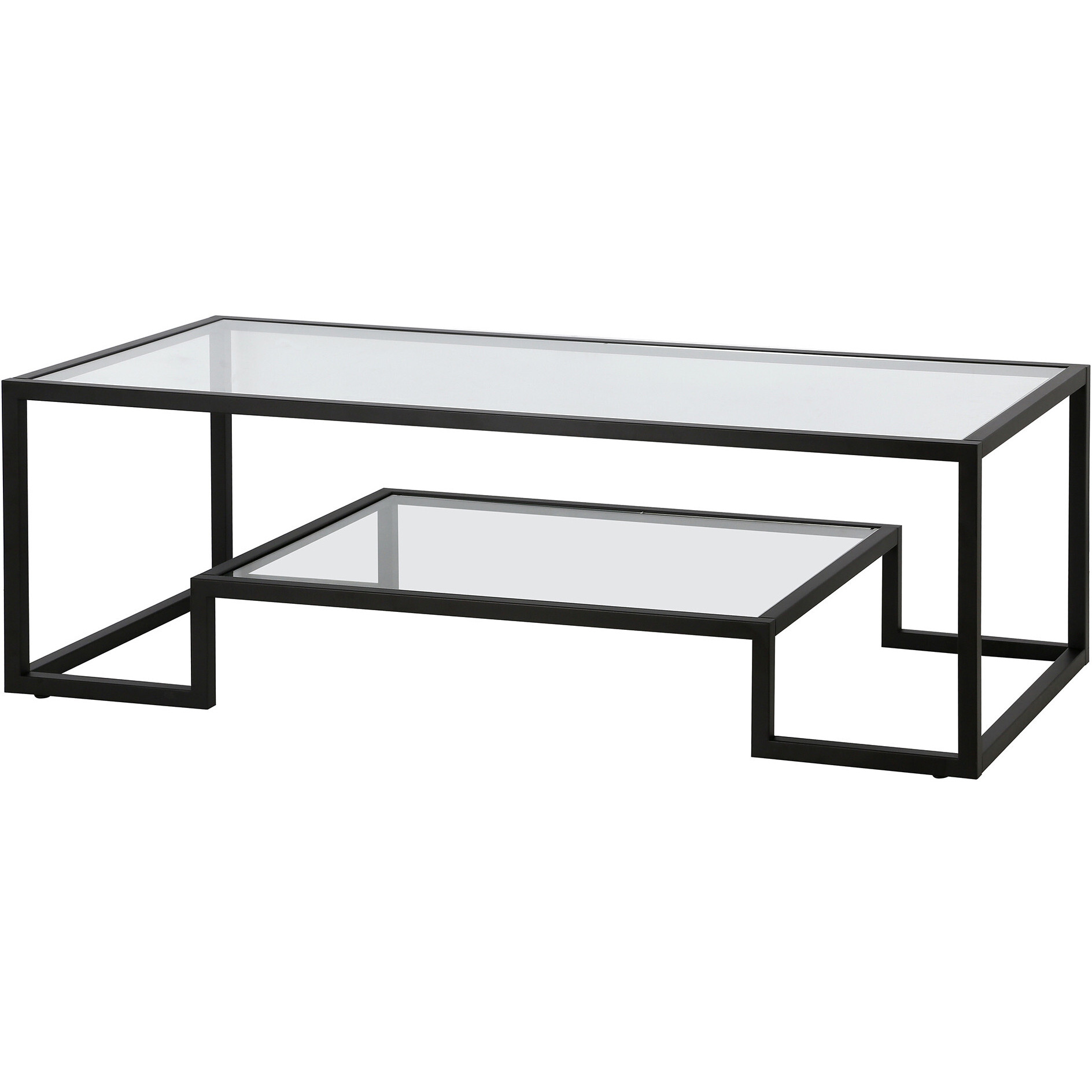54 Black Glass Rectangular Coffee Table With Shelf