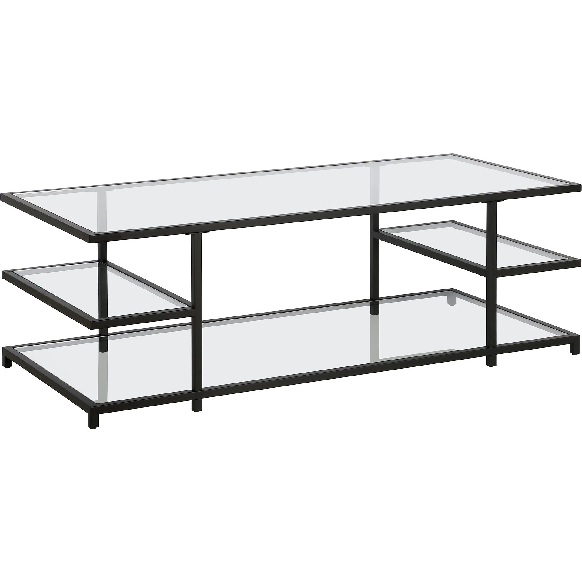 54 Black Glass Rectangular Coffee Table With Three Shelves