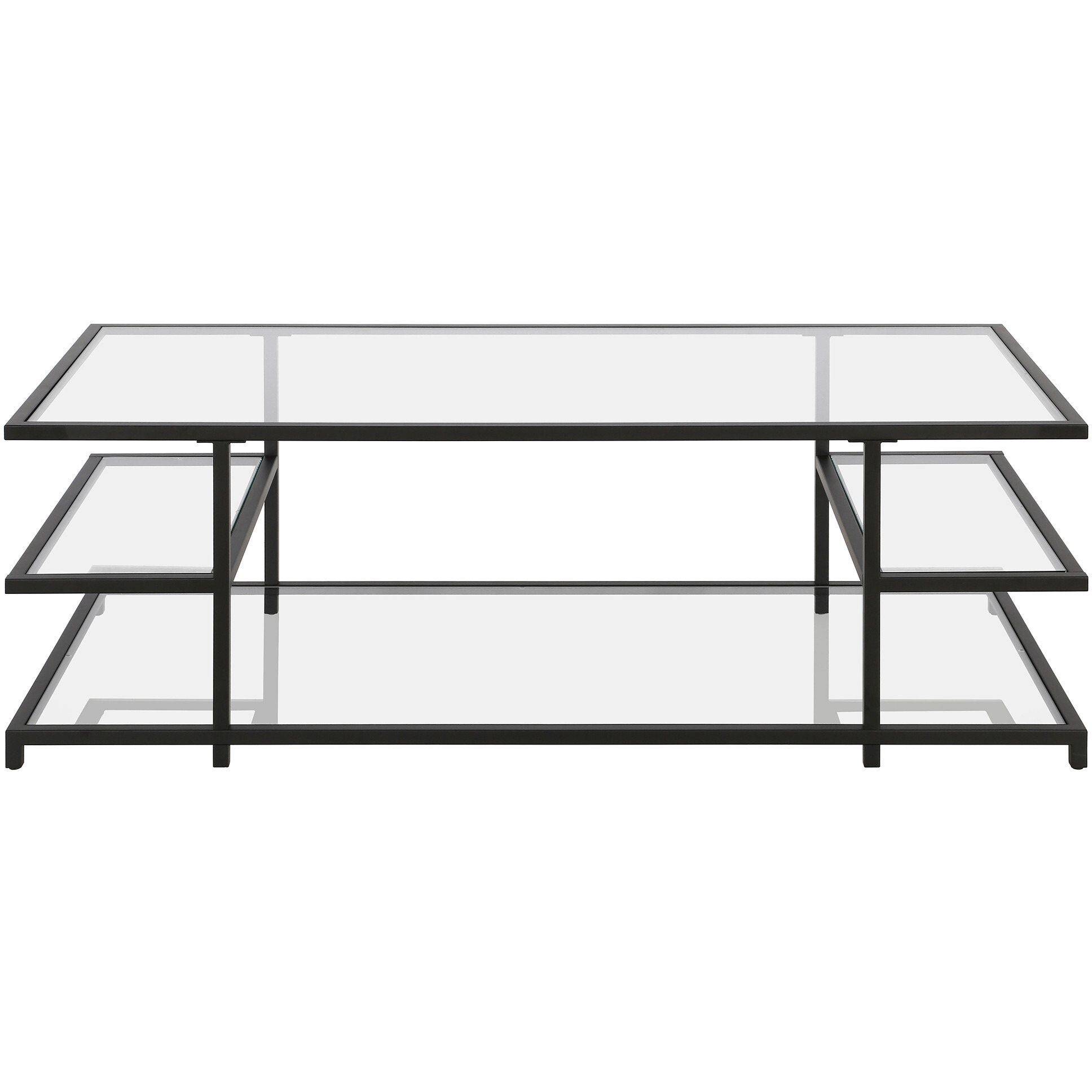 54 Black Glass Rectangular Coffee Table With Three Shelves