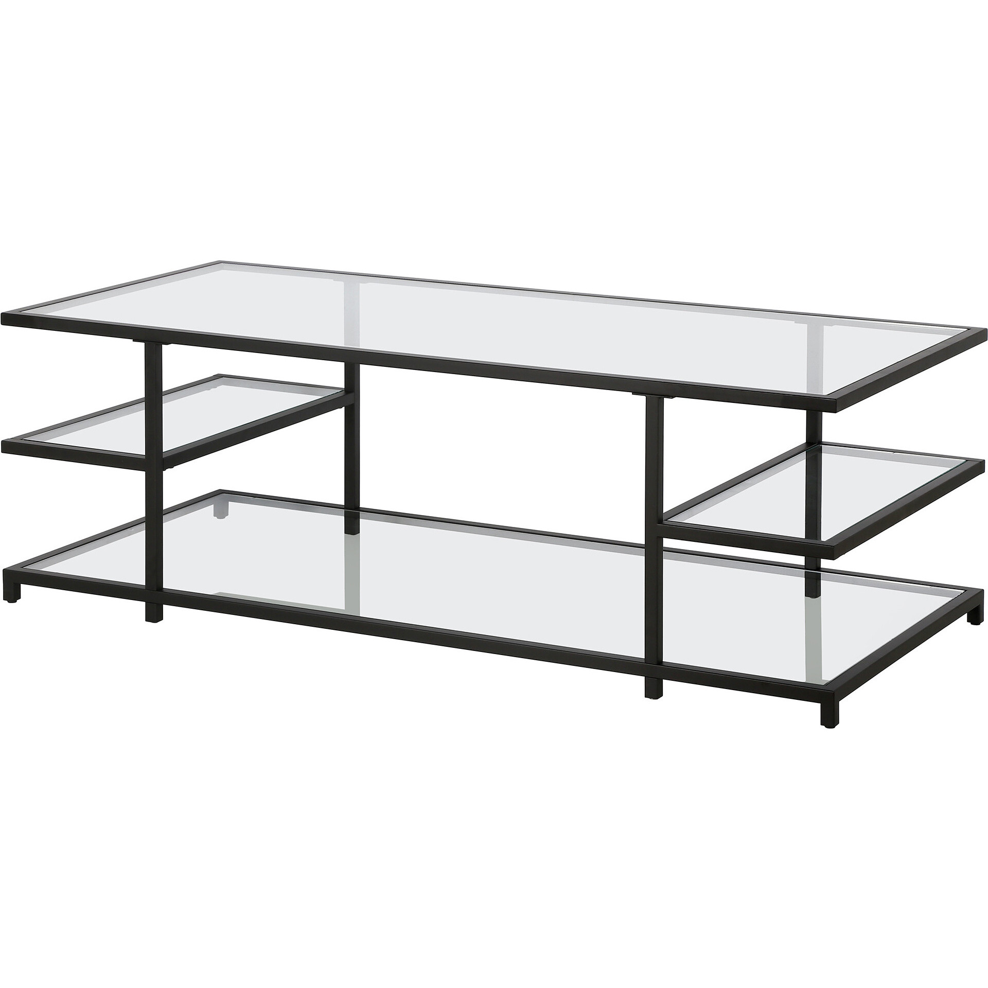 54 Black Glass Rectangular Coffee Table With Three Shelves