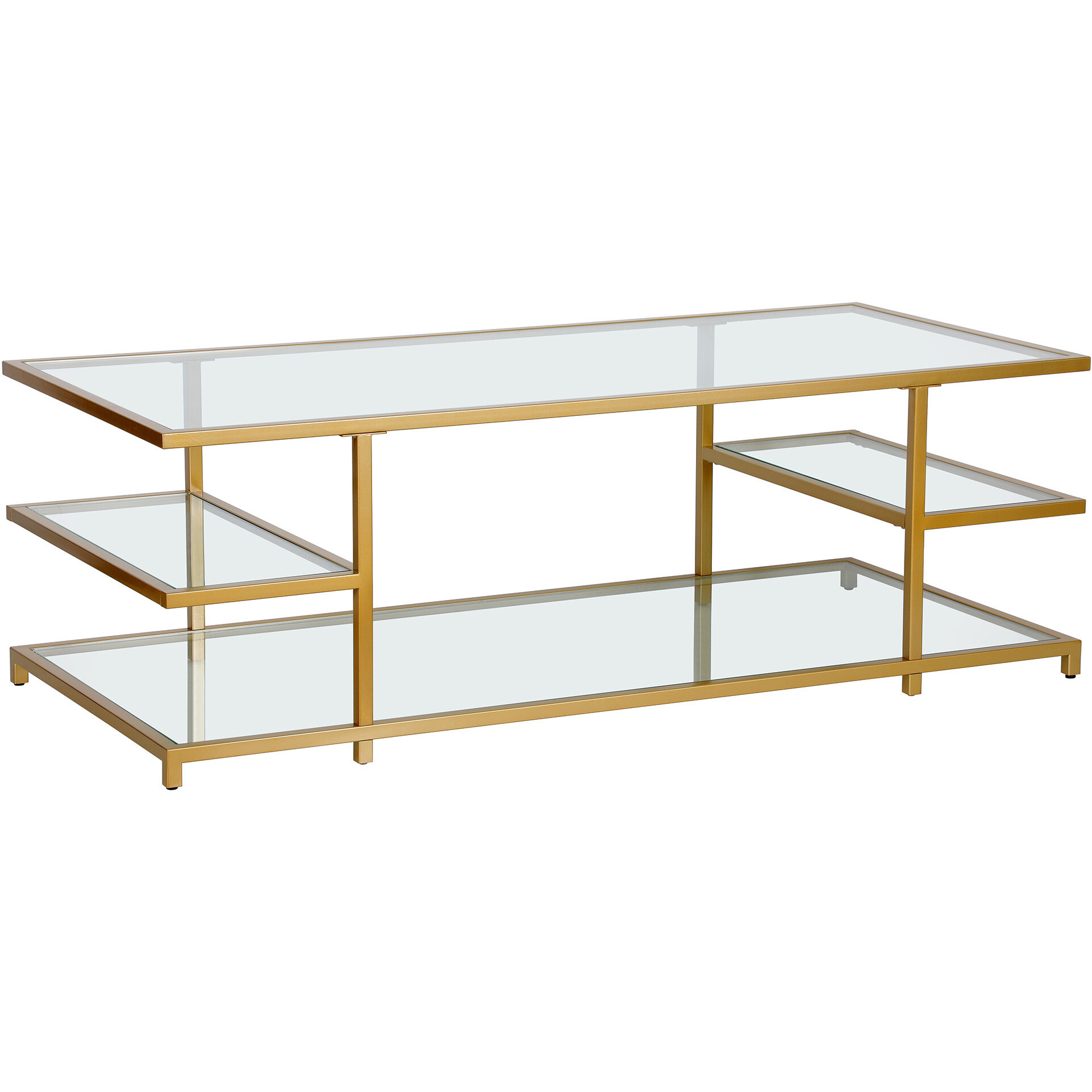 54 Gold Glass Rectangular Coffee Table With Three Shelves