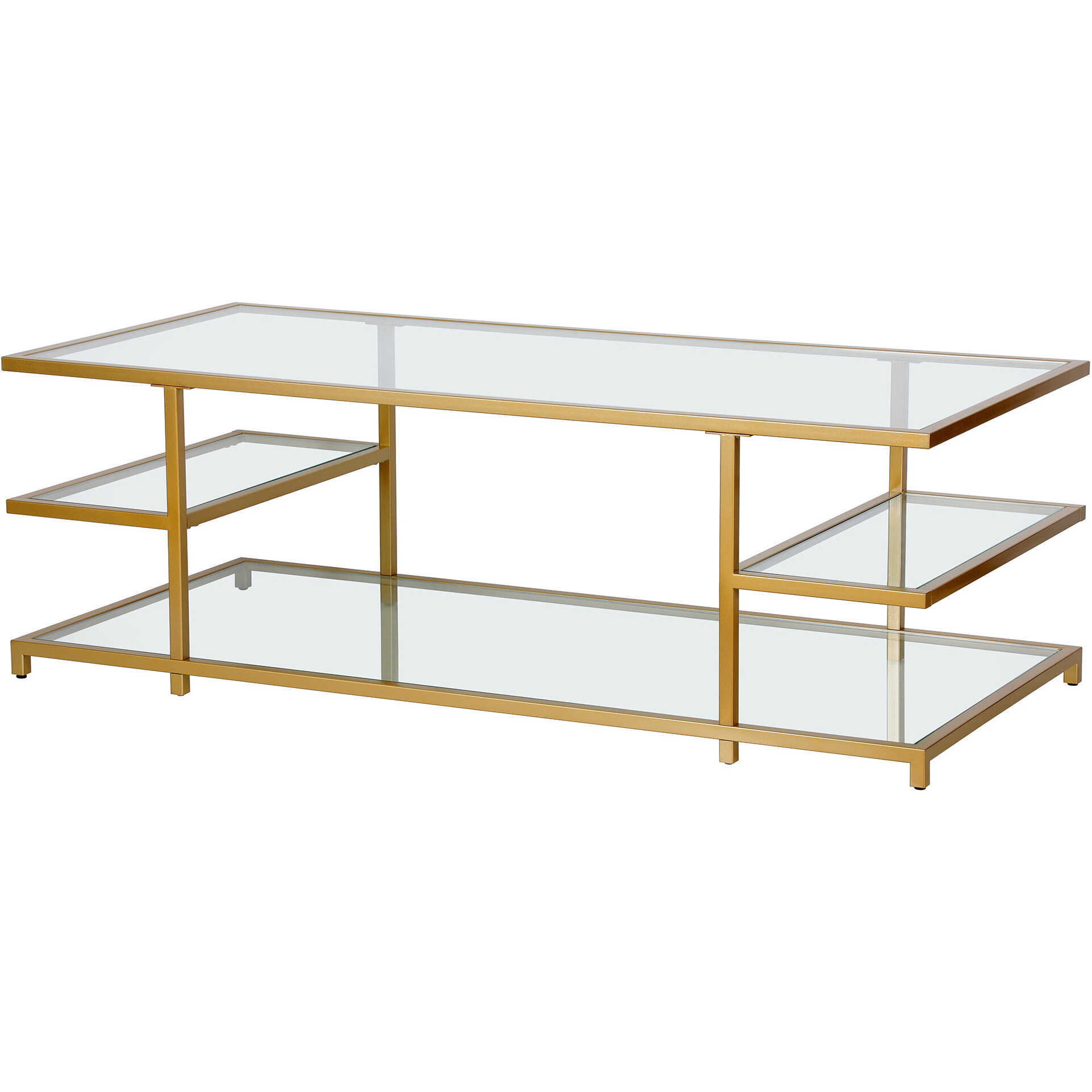 54 Gold Glass Rectangular Coffee Table With Three Shelves