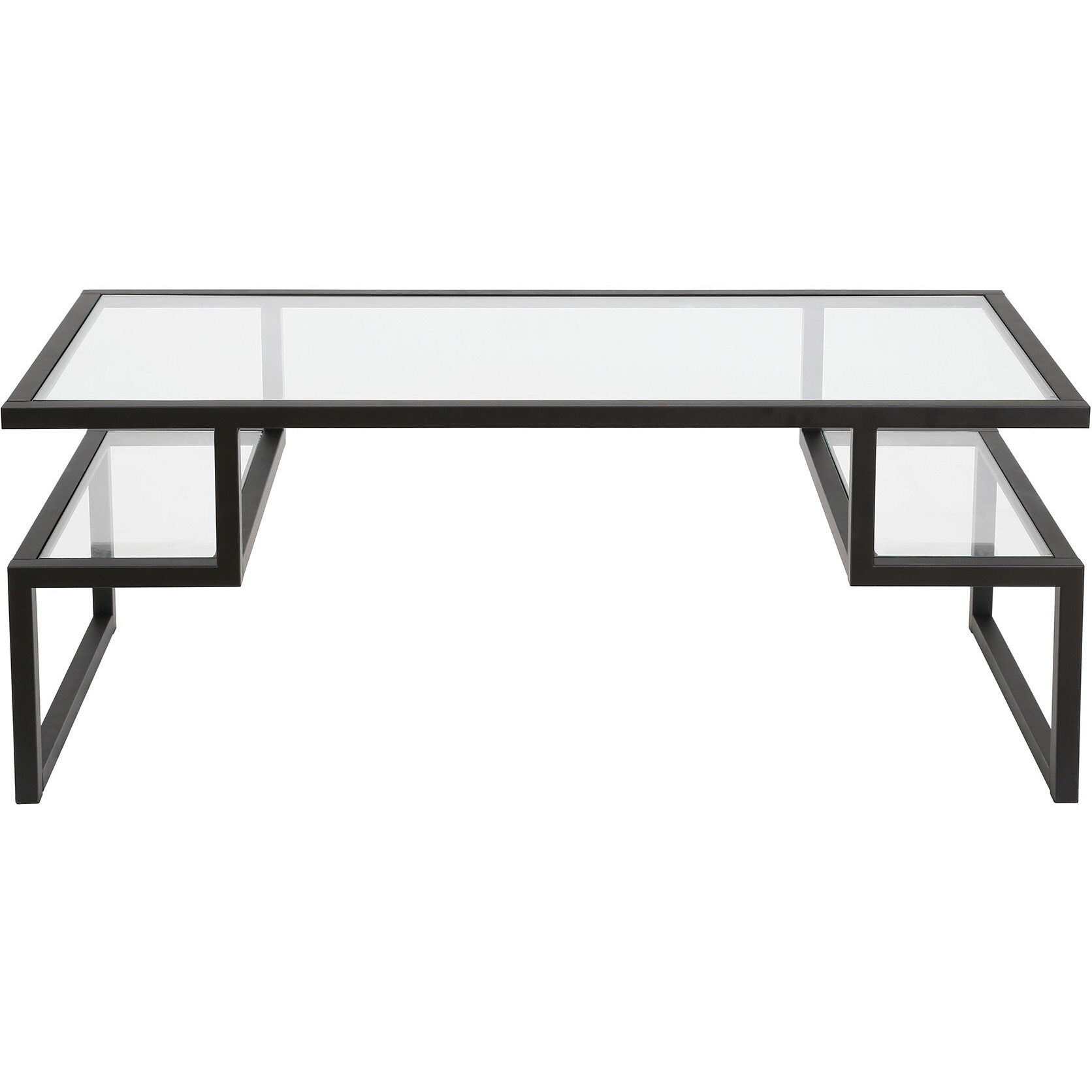 45 Black Glass Rectangular Coffee Table With Two Shelves