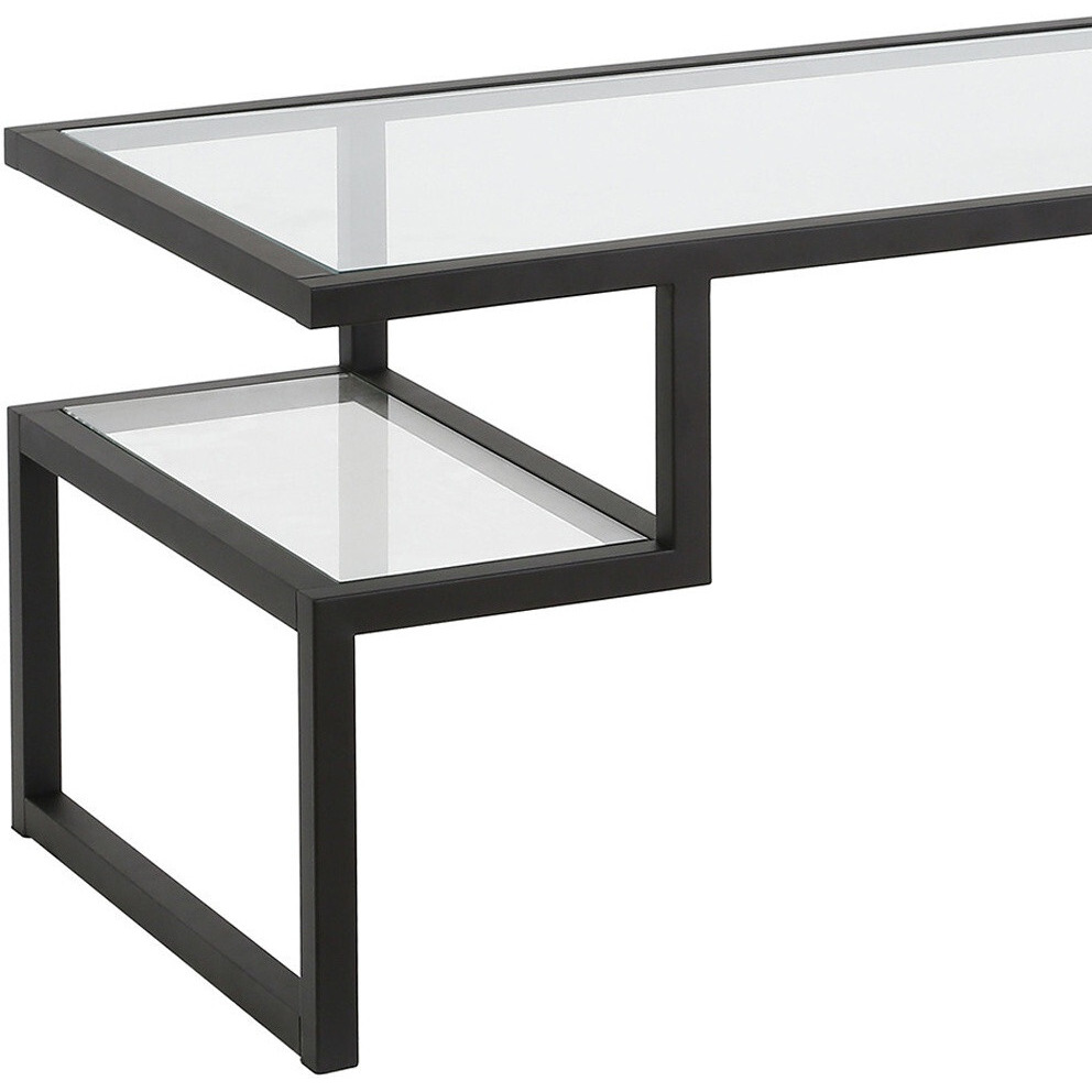 45 Black Glass Rectangular Coffee Table With Two Shelves