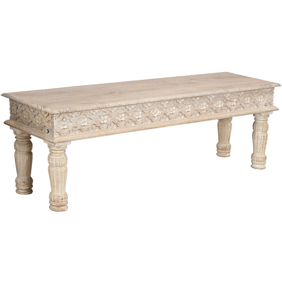 58 White Distressed Solid Wood Dining Bench