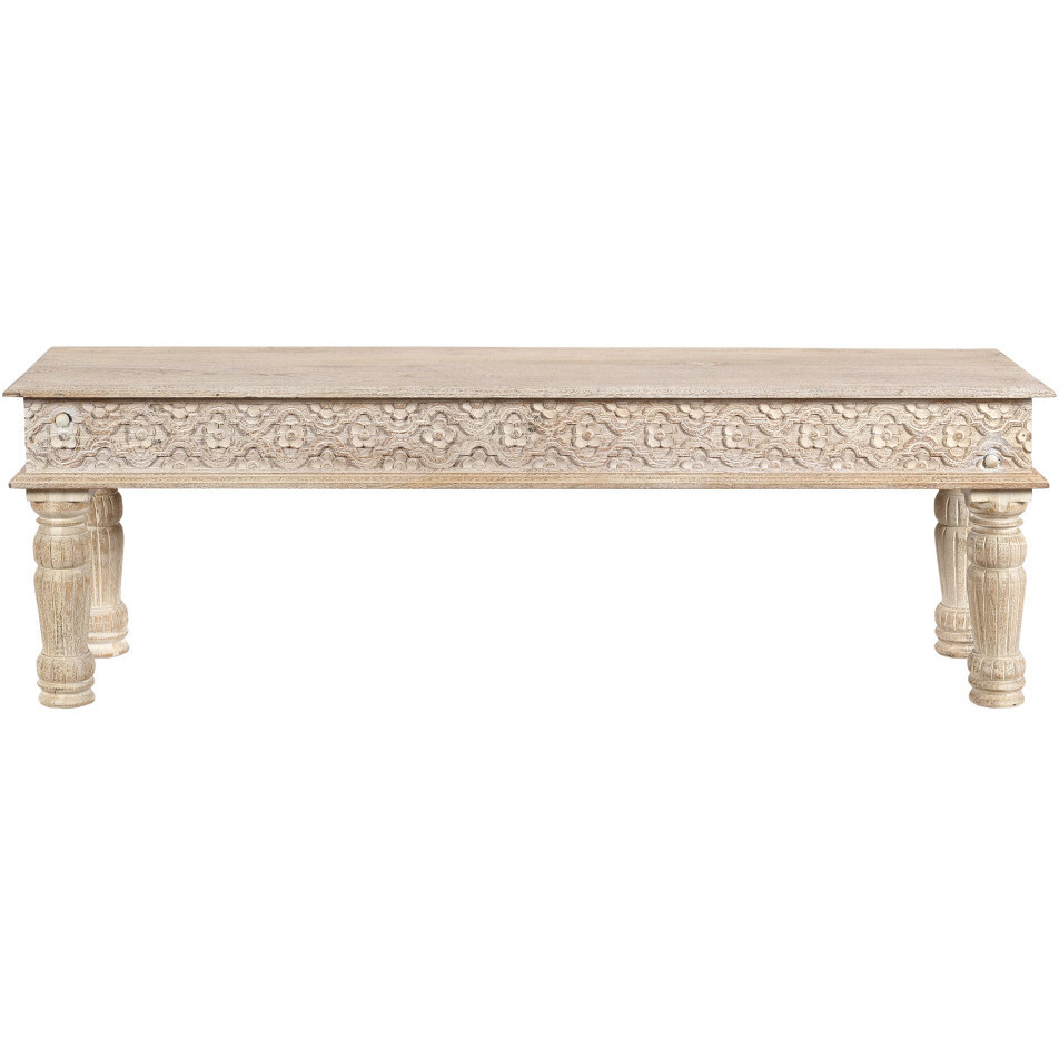 58 White Distressed Solid Wood Dining Bench