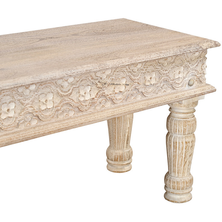 58 White Distressed Solid Wood Dining Bench