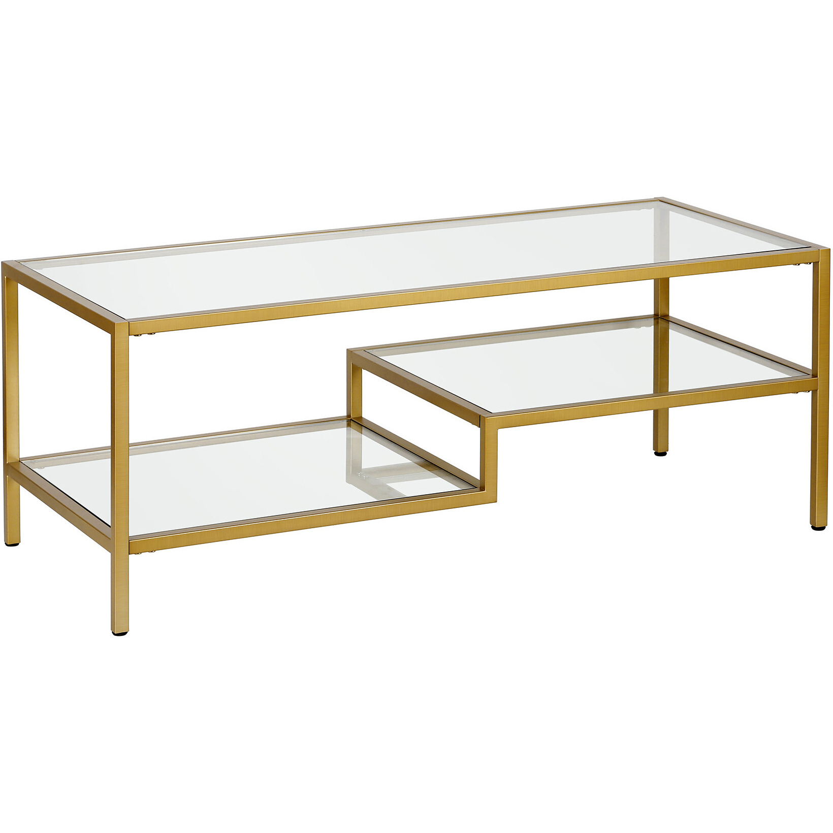 45 Gold Glass Rectangular Coffee Table With Two Shelves