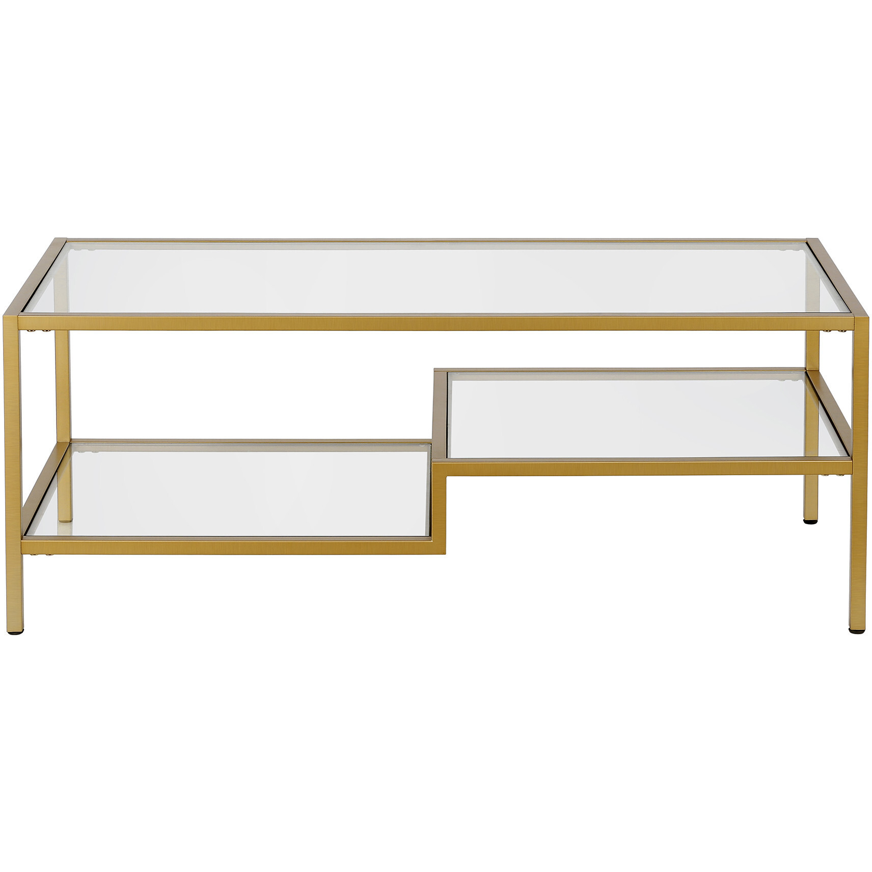 45 Gold Glass Rectangular Coffee Table With Two Shelves
