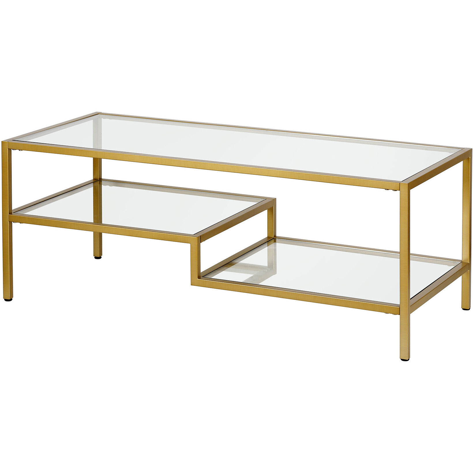 45 Gold Glass Rectangular Coffee Table With Two Shelves