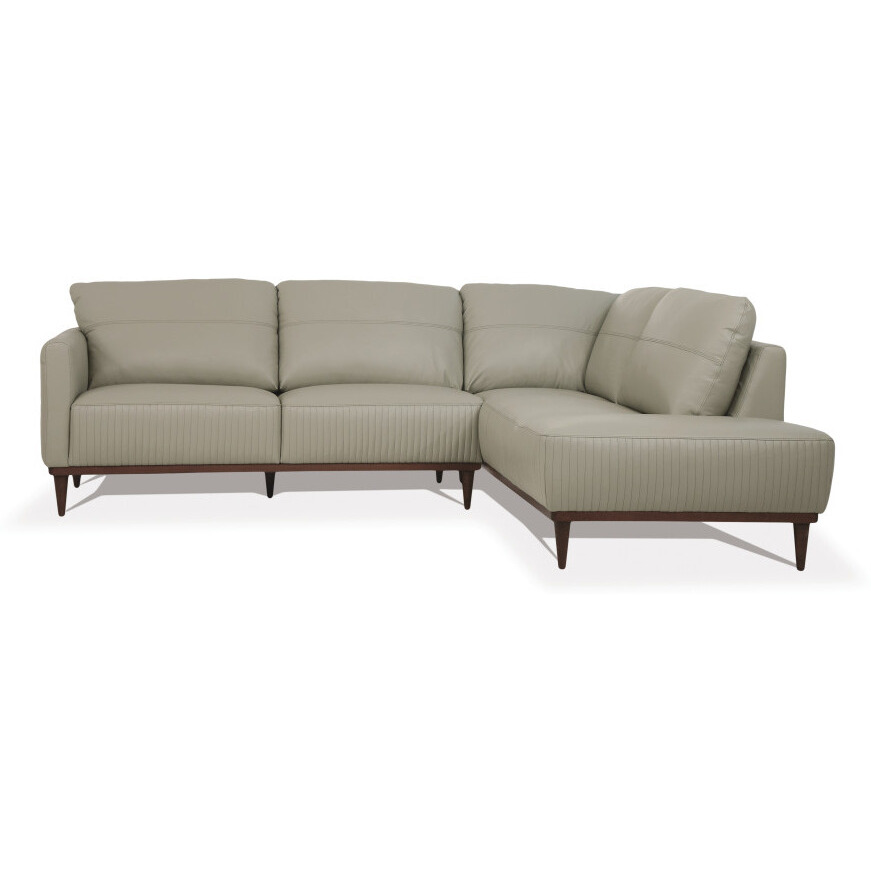 Green Leather L Shaped Two Piece Sofa And Chaise Sectional