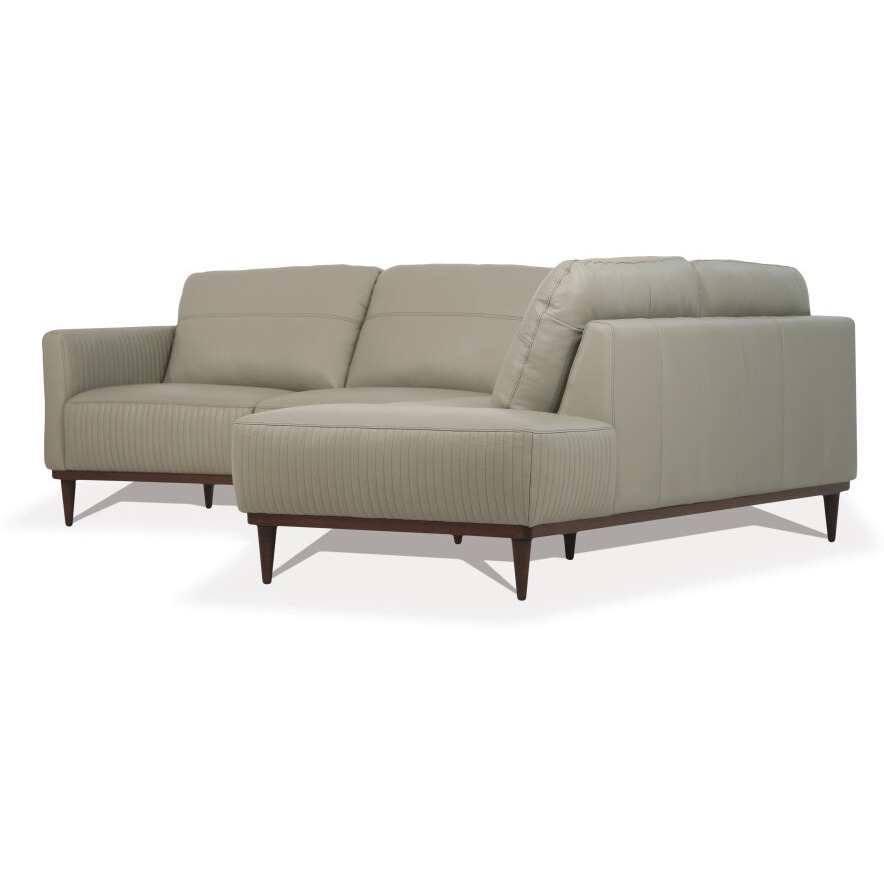 Green Leather L Shaped Two Piece Sofa And Chaise Sectional