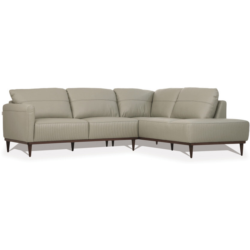 Green Leather L Shaped Two Piece Sofa And Chaise Sectional