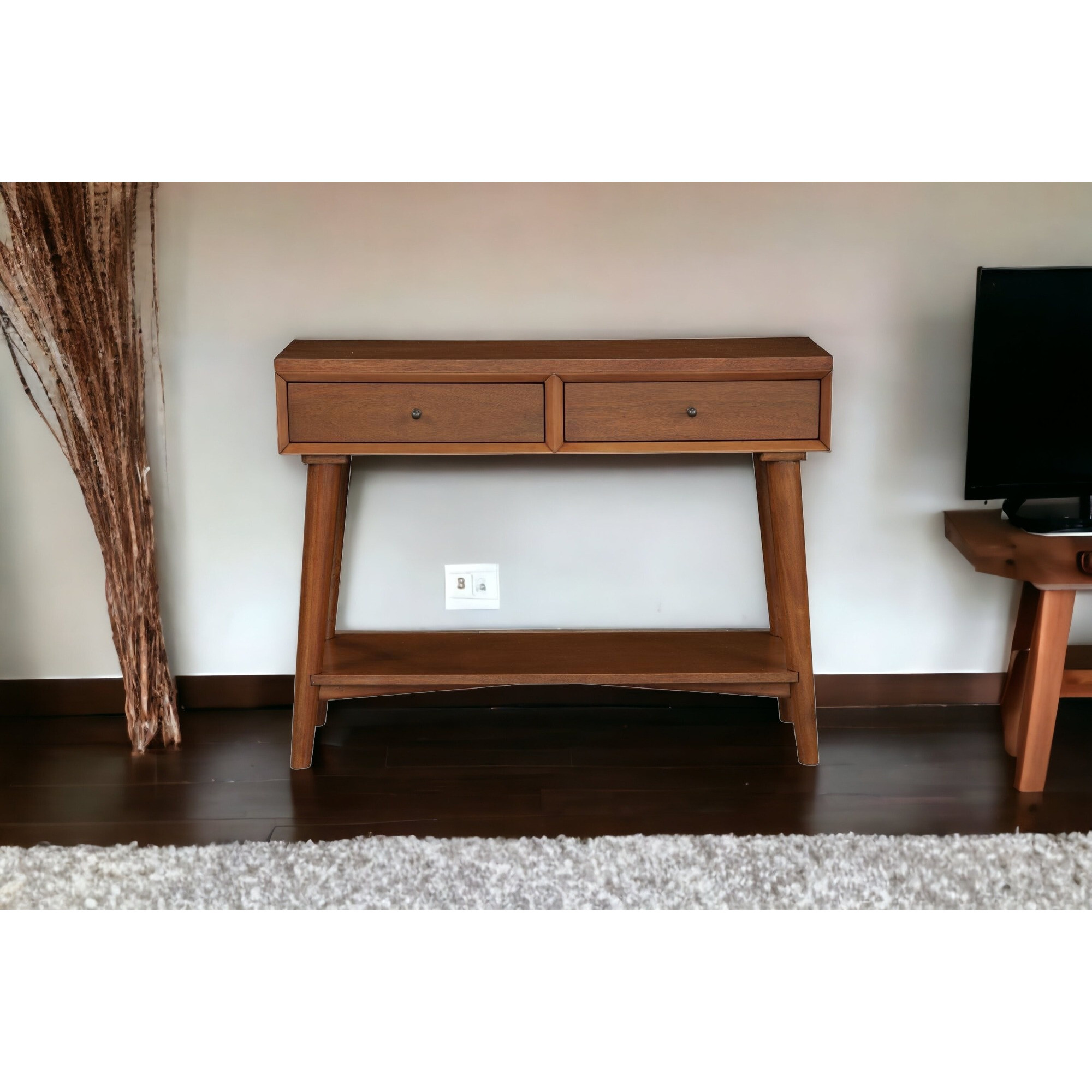 42 Brown Solid And Manufactured Wood Floor Shelf Console Table With Storage With Storage