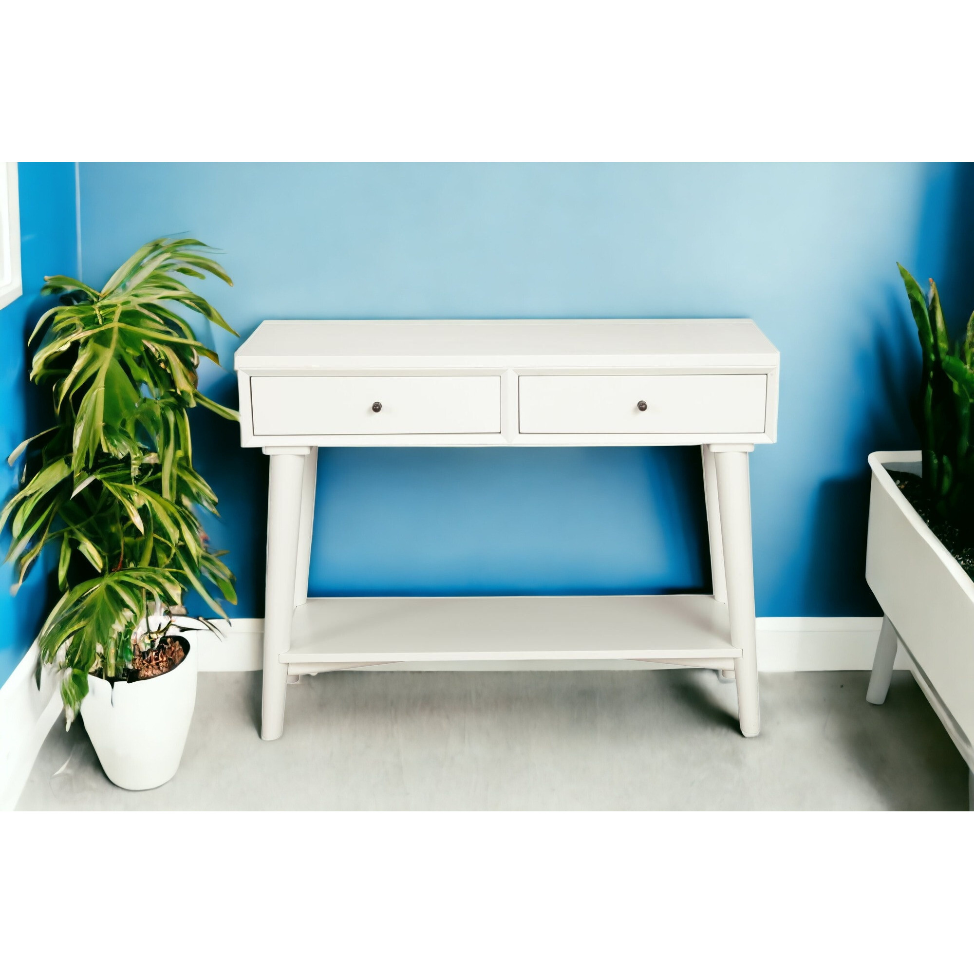 42 White Solid And Manufactured Wood Floor Shelf Console Table With Storage With Storage