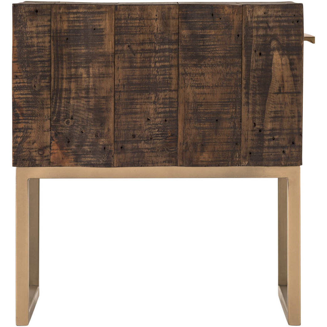 18 Antiqued Brass And Brown Reclaimed Wood End Table With Drawer