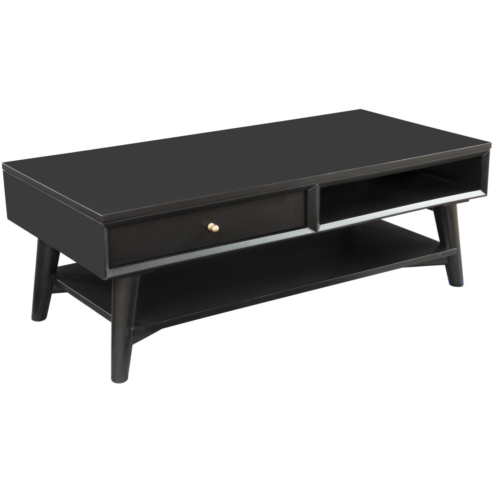 48 Black Solid And Manufactured Wood Coffee Table With Drawer