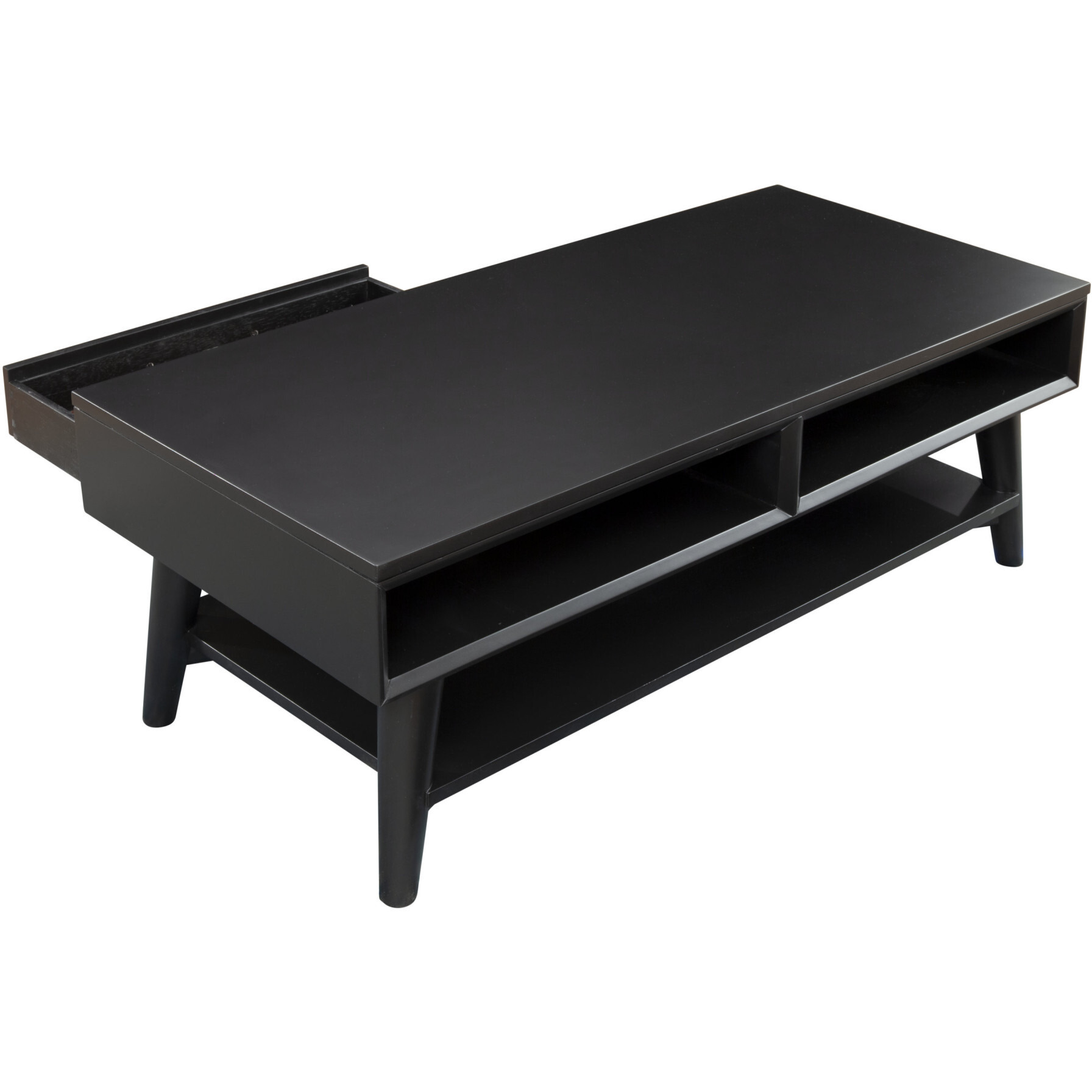 48 Black Solid And Manufactured Wood Coffee Table With Drawer