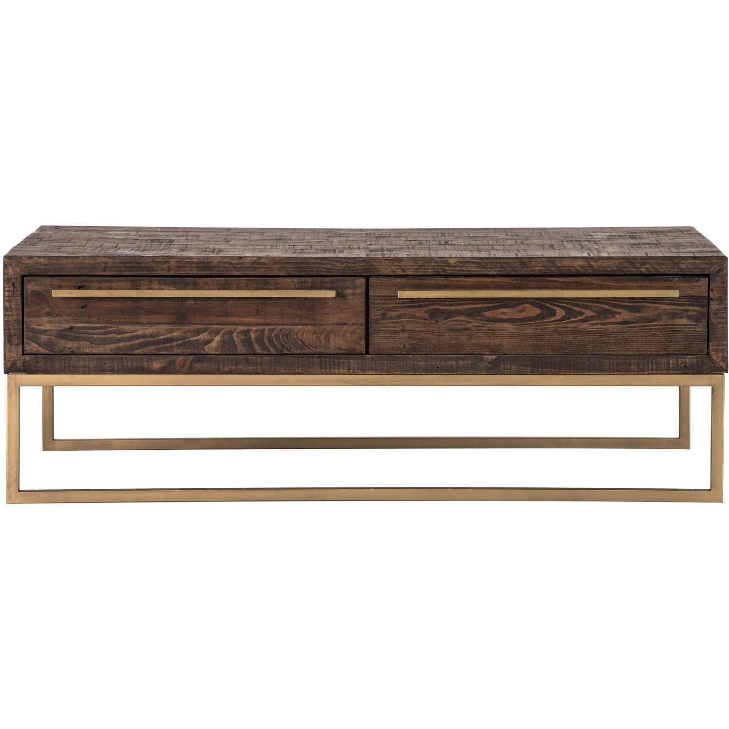 47 Gold And Dark Brown Rectangular Coffee Table With Drawers