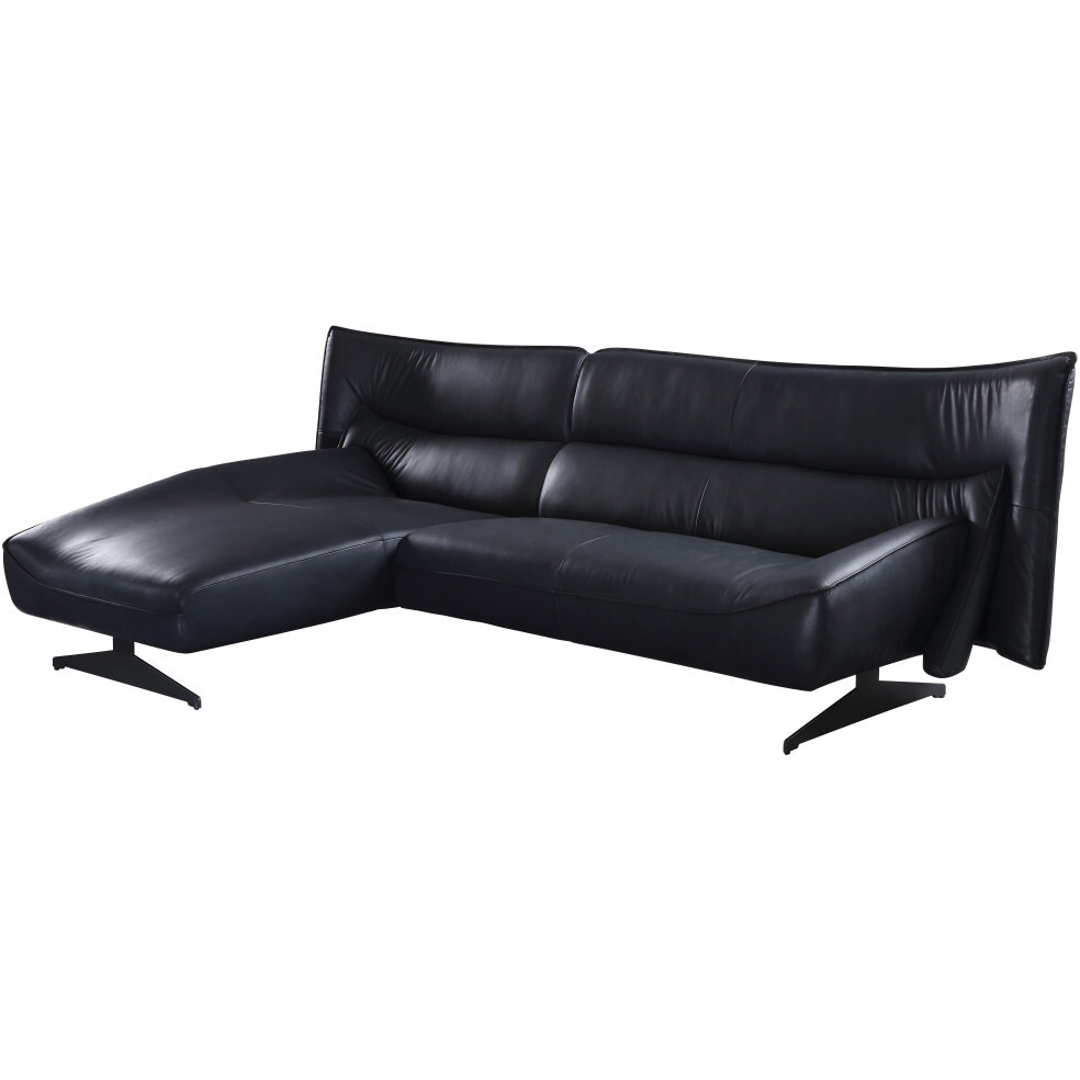 Gray Top Grain Leather L Shaped Two Piece Sofa And Chaise