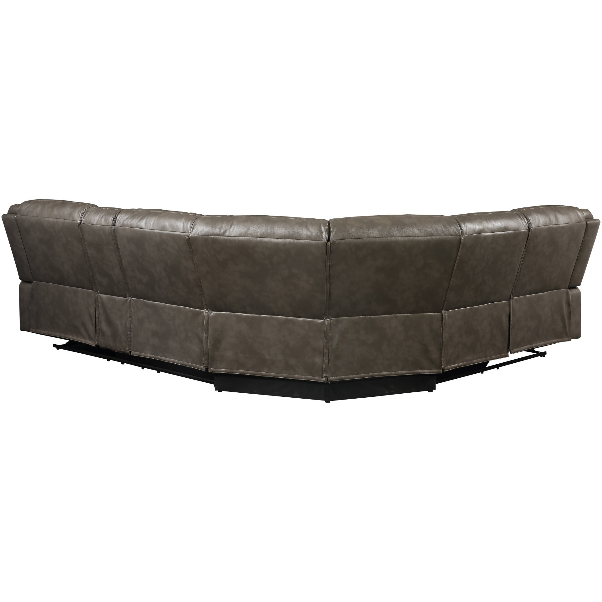 Taupe Leather Match Reclining Curved Three Piece Corner Sectional With Console