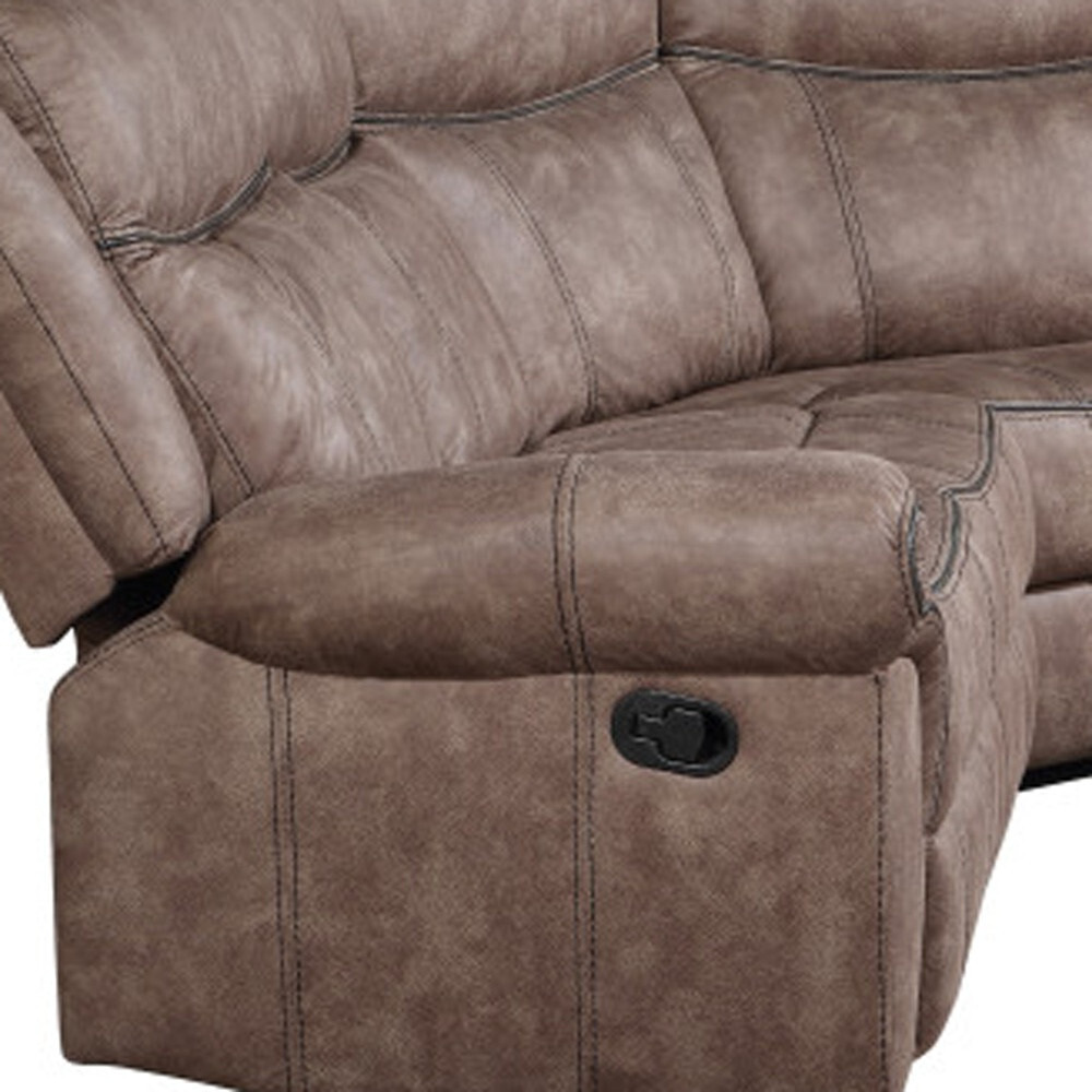 Chocolate Velvet Reclining Curved Three Piece Corner Sectional With Console