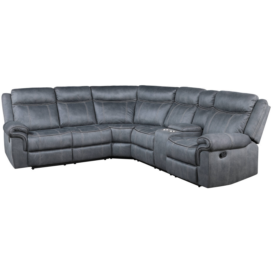 Gray Velvet Reclining Curved Three Piece Corner Sectional With Console