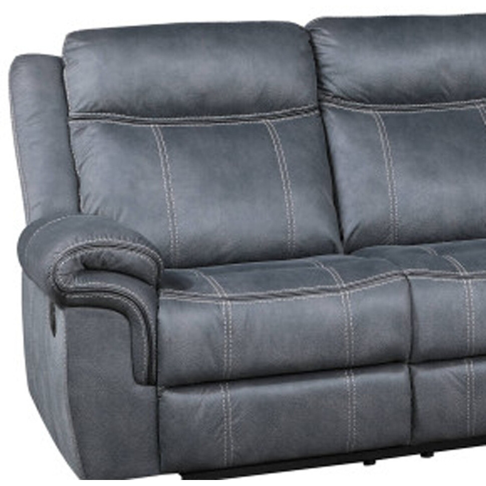 Gray Velvet Reclining Curved Three Piece Corner Sectional With Console