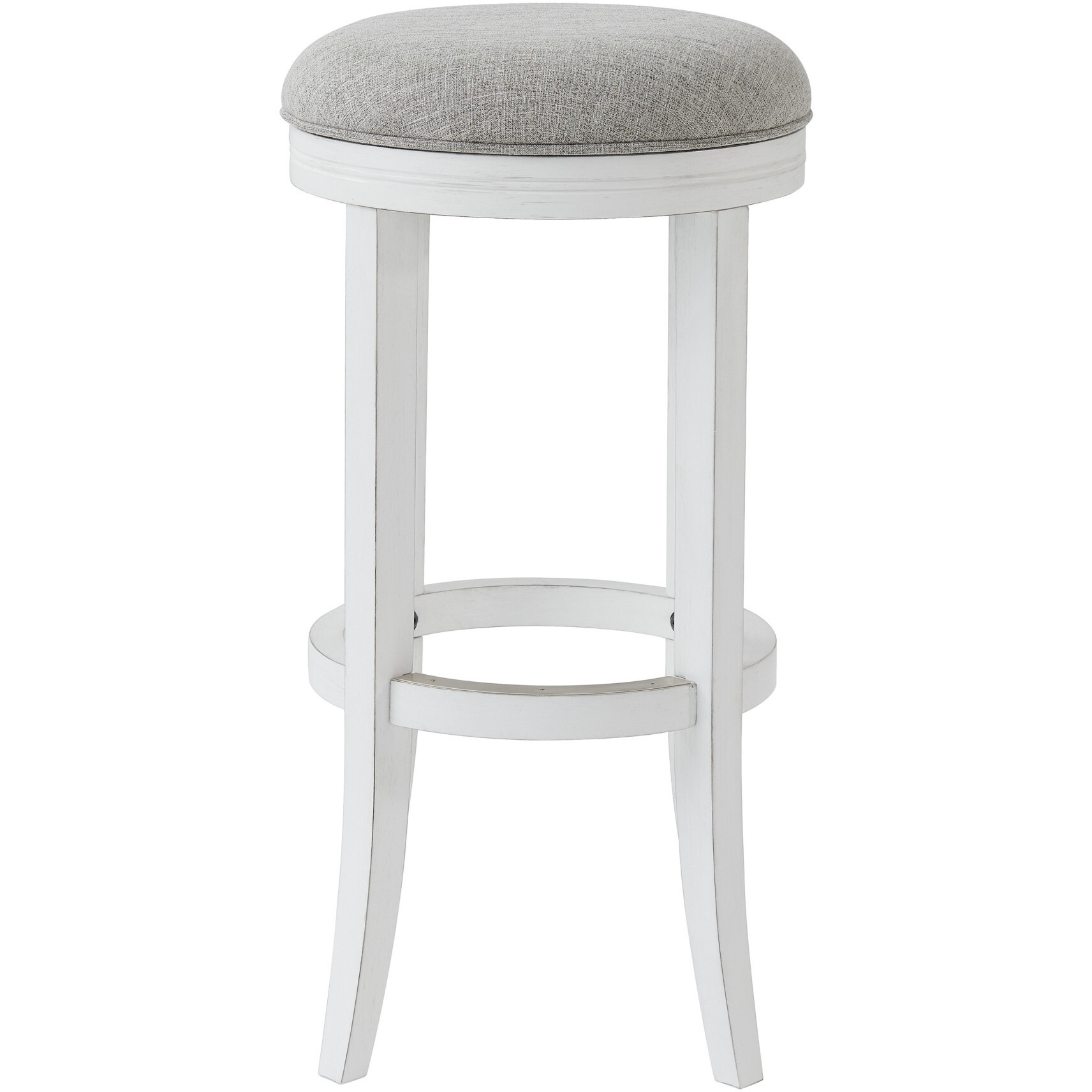 30 Gray And Antiqued White Solid Wood Swivel Backless Bar Height Bar Chair With Footrest