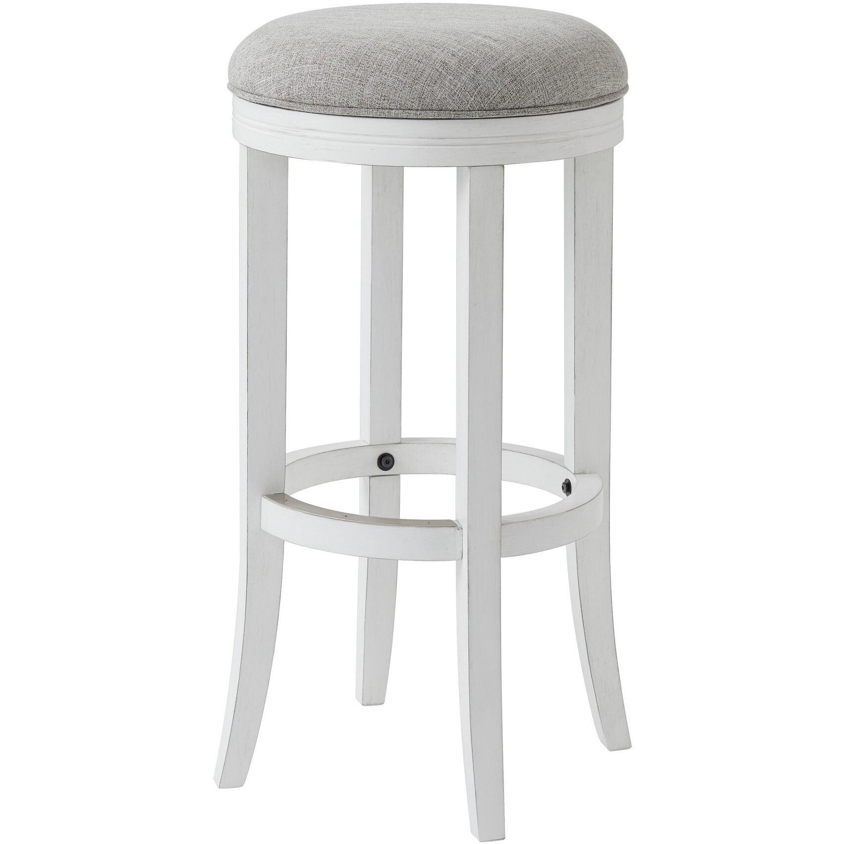 30 Gray And Antiqued White Solid Wood Swivel Backless Bar Height Bar Chair With Footrest